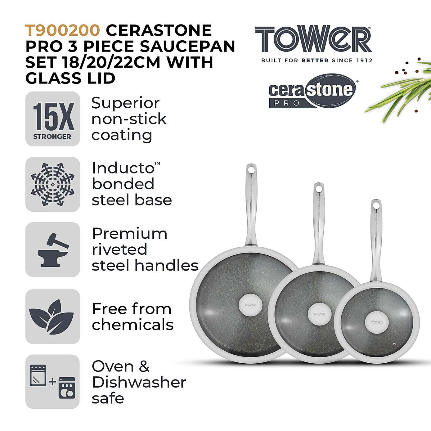Tower Cerastone Pro Set of 3 Pan Set