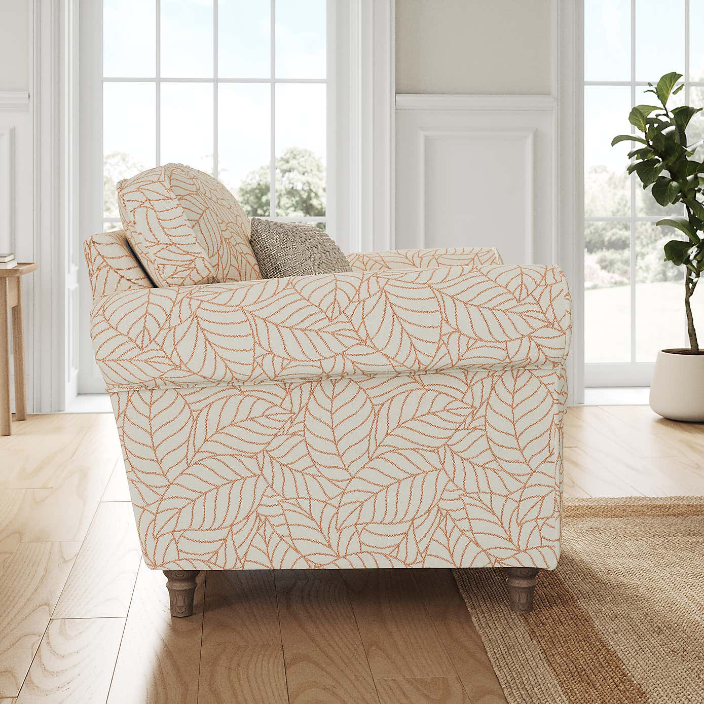 Flori Armchair, Leaf Print Fabric