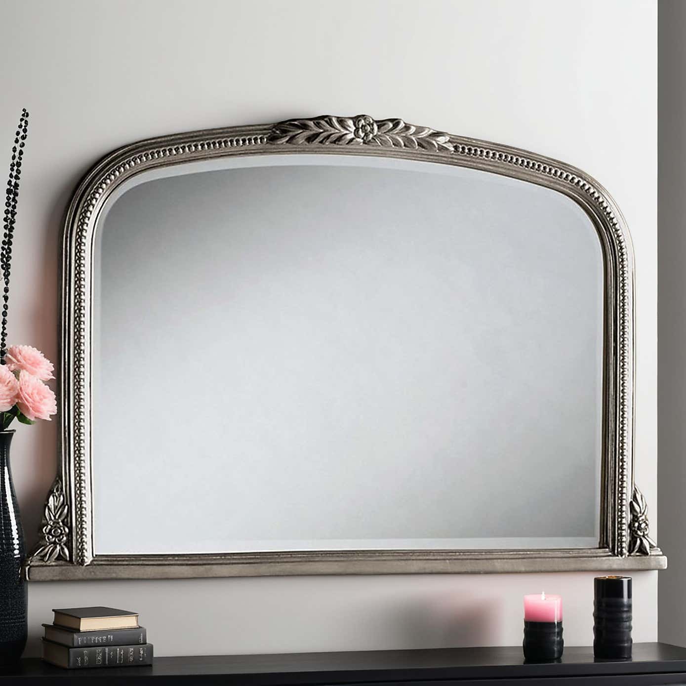 Yearn Beaded Arched Bevelled Overmantel Wall Mirror