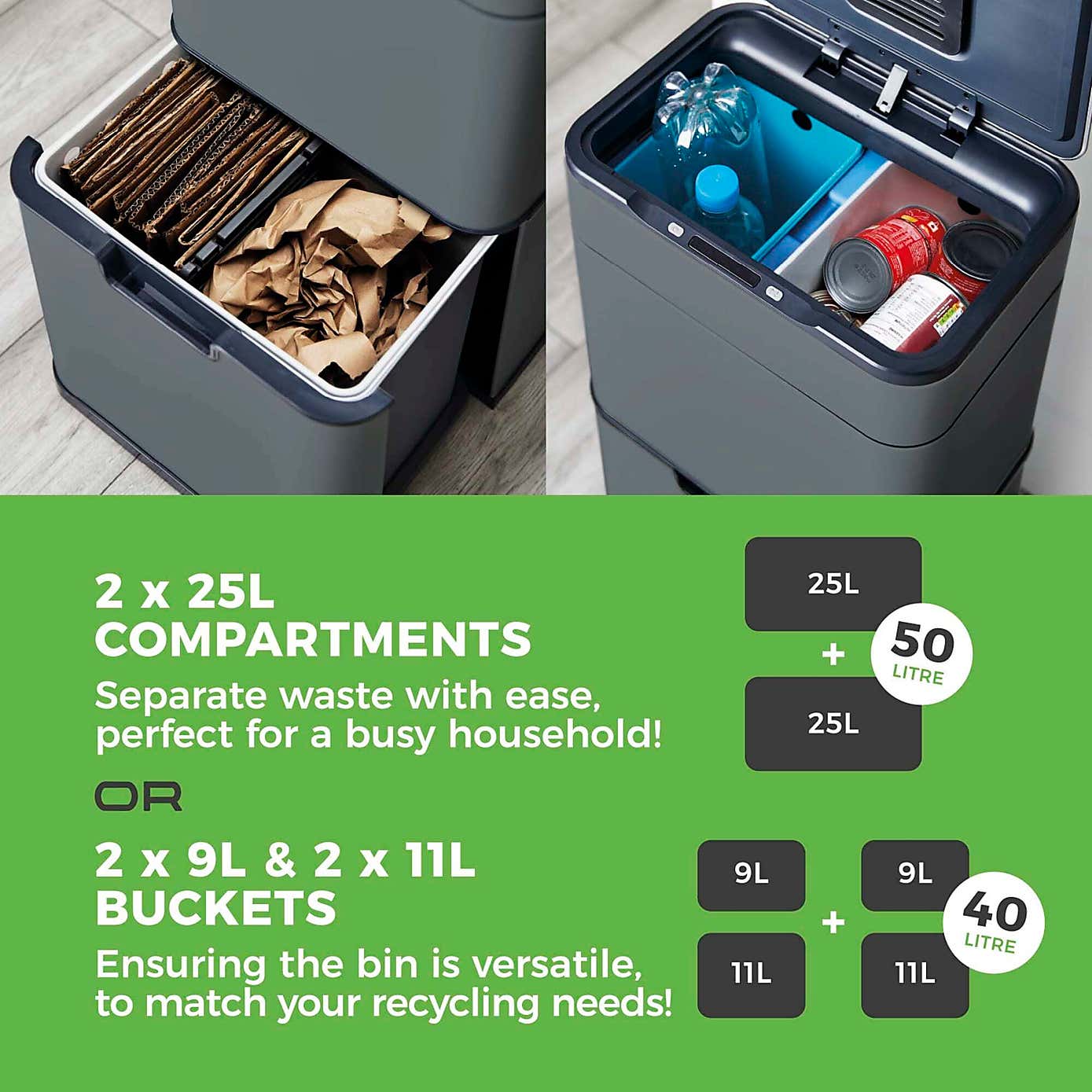Tower 50L Ozone Recycling Sensor Bin