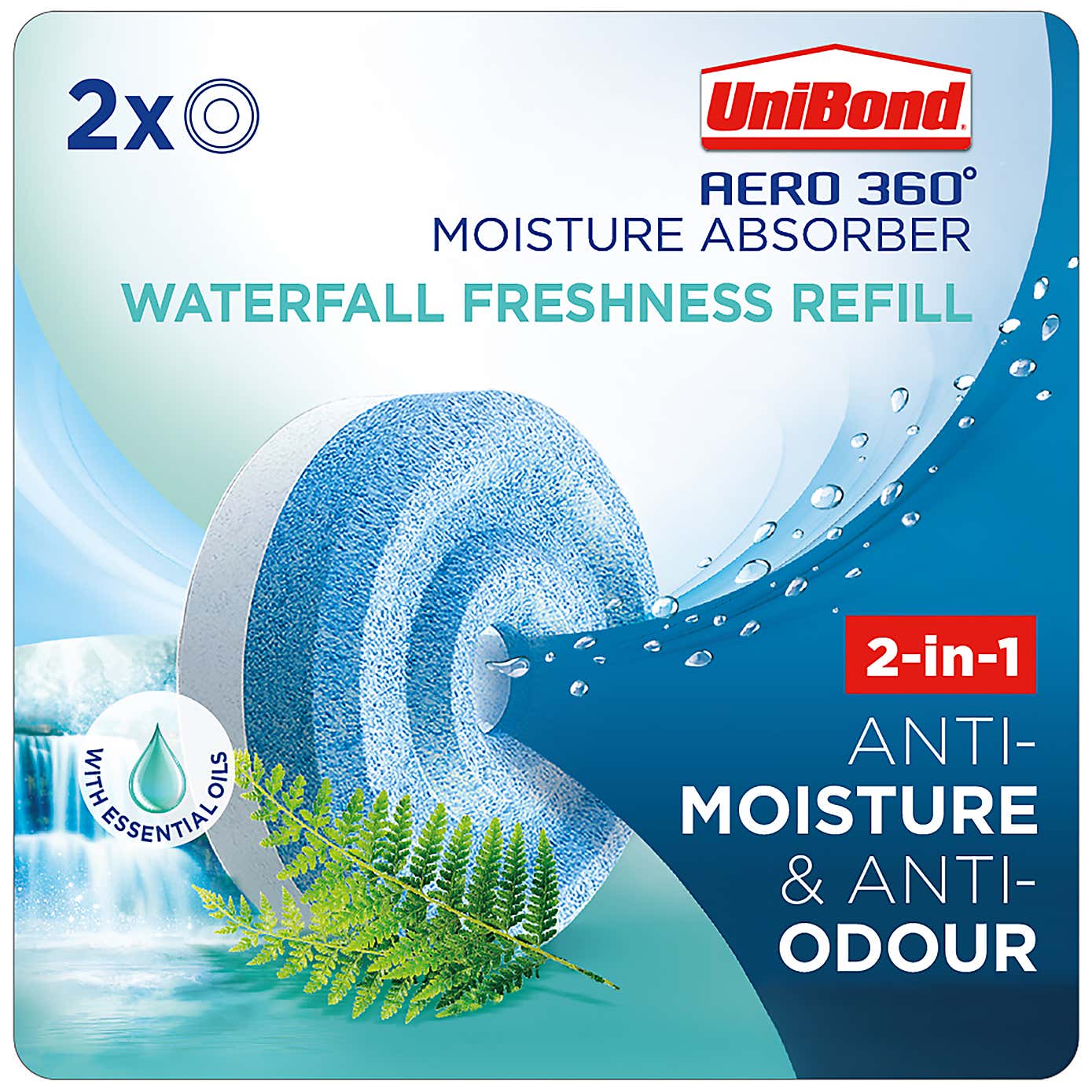 UniBond Aero 360 Waterfall Freshness Refills x2