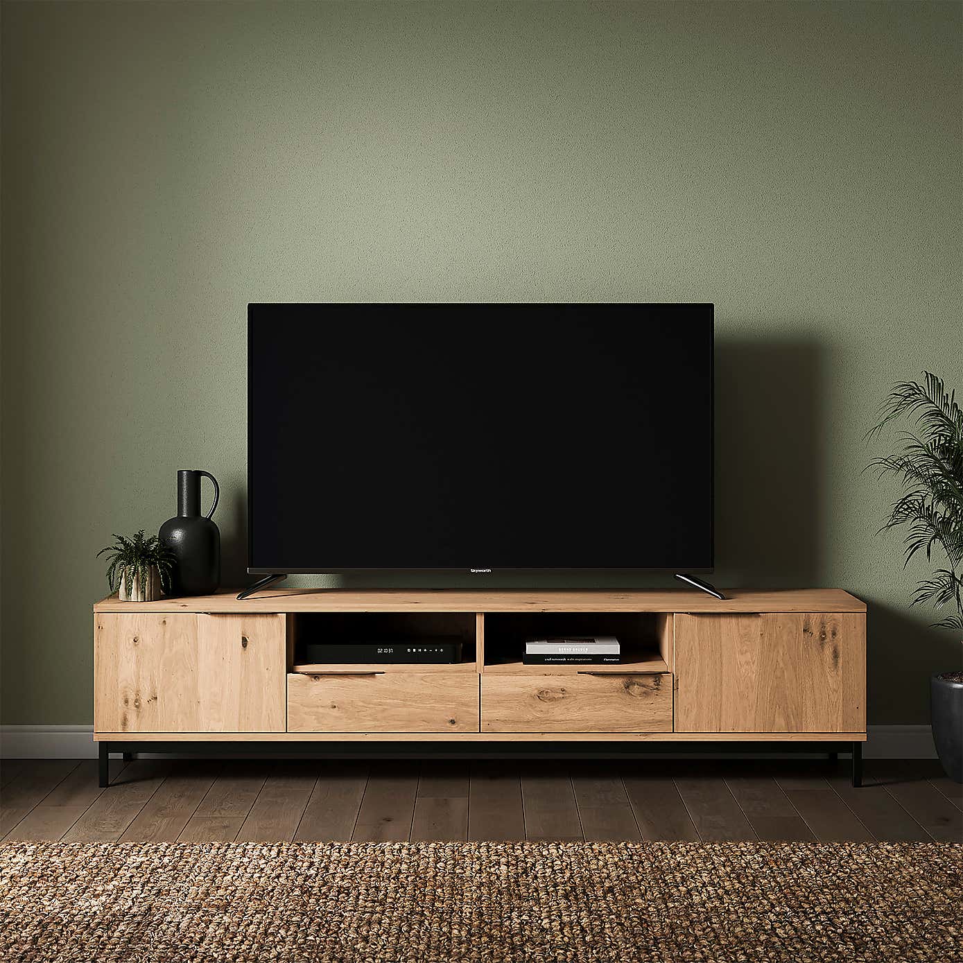 Reynolds Extra Wide TV Unit for TVs up to 80", Rustic Oak Effect   