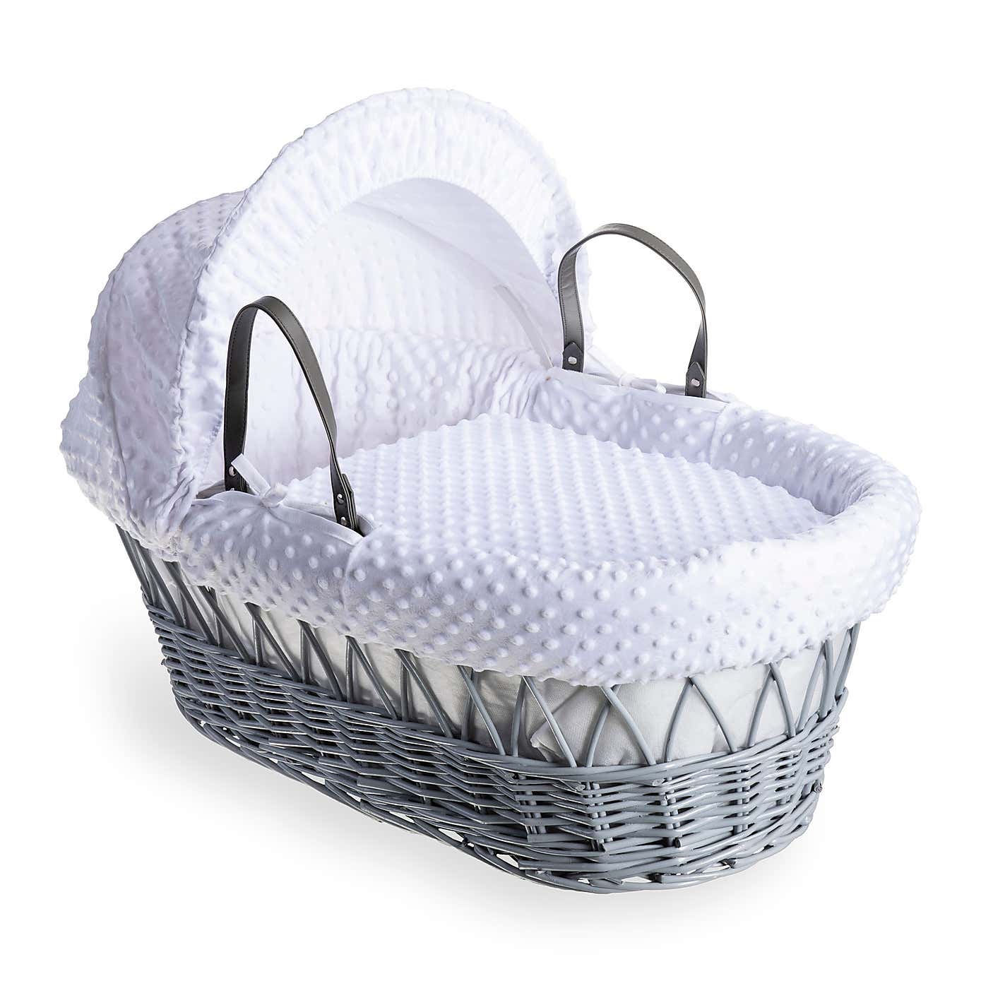 Clair de Lune Dimple Wicker Moses Basket with Deluxe Grey Rocking Stand