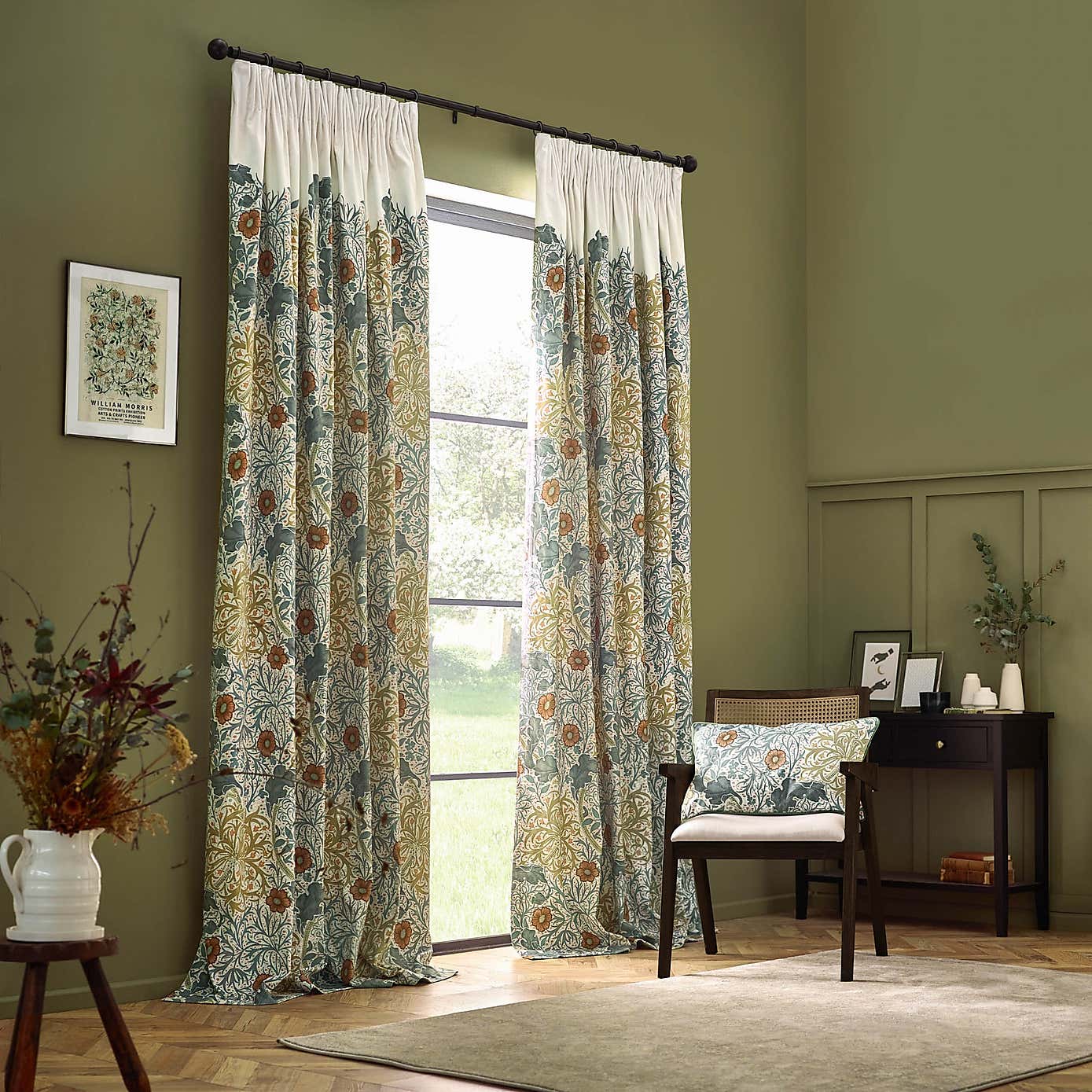 Morris & Co. Seaweed Matte Velvet Pencil Pleat Curtains