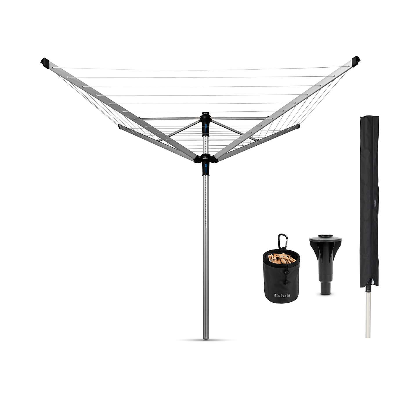 Brabantia LiftOMatic Advance 4 Arm Rotary Washing Line with Accessories, 50m