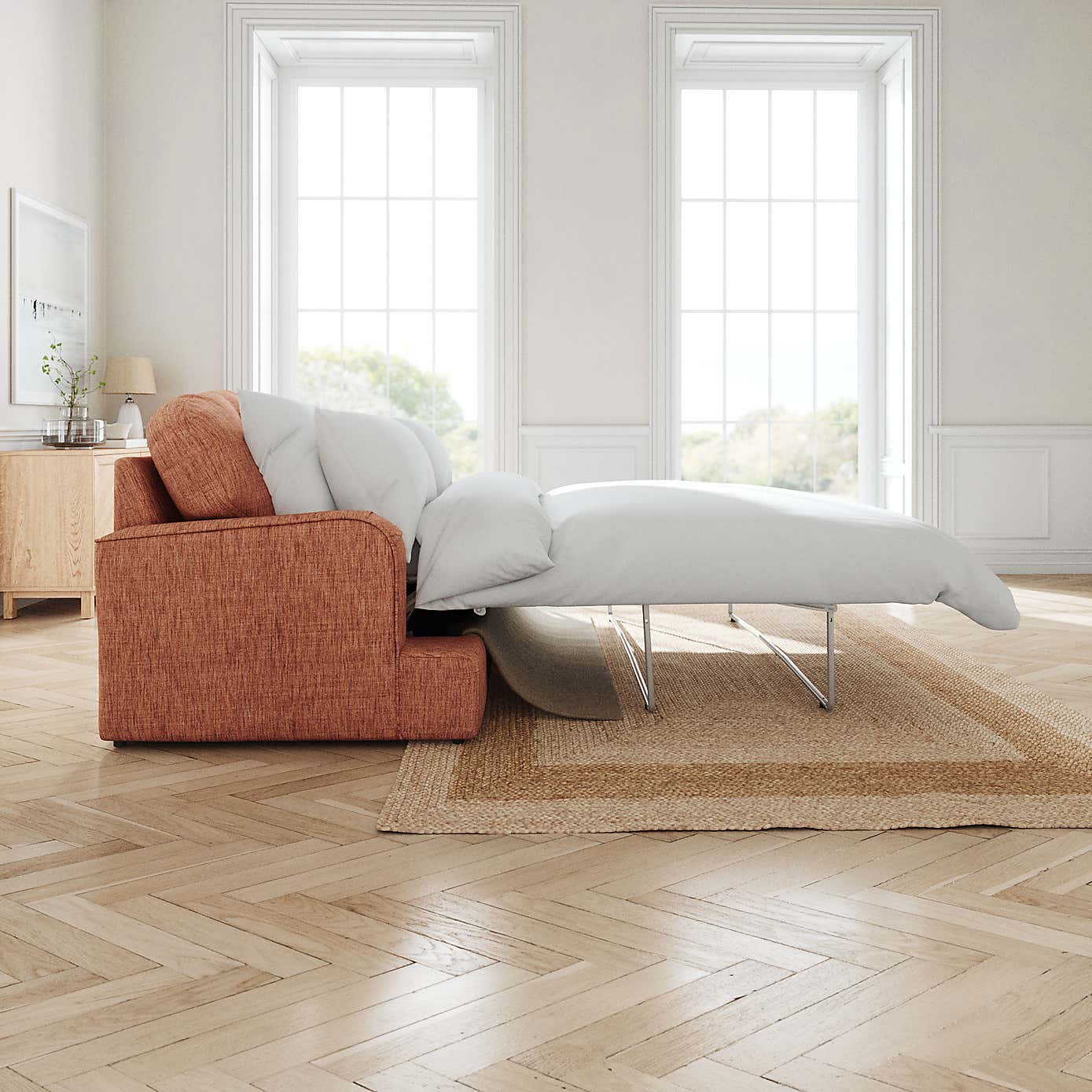 Martha Slub Faux Linen 2 Seater Double Sofa Bed