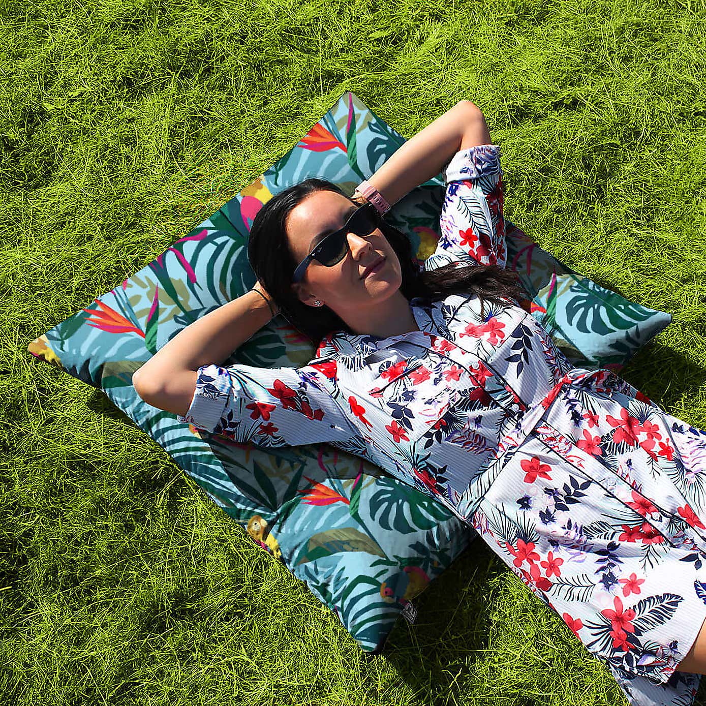 rucomfy Jungle Birds Printed Square Indoor Outdoor Floor Cushion