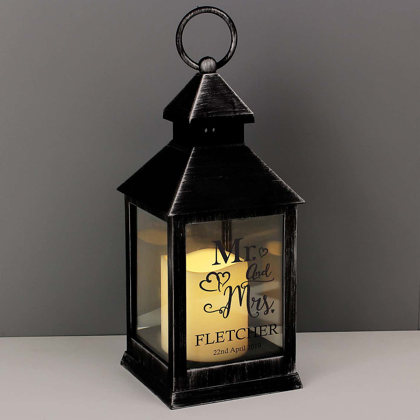 Personalised Mr and Mrs Rustic Black Lantern