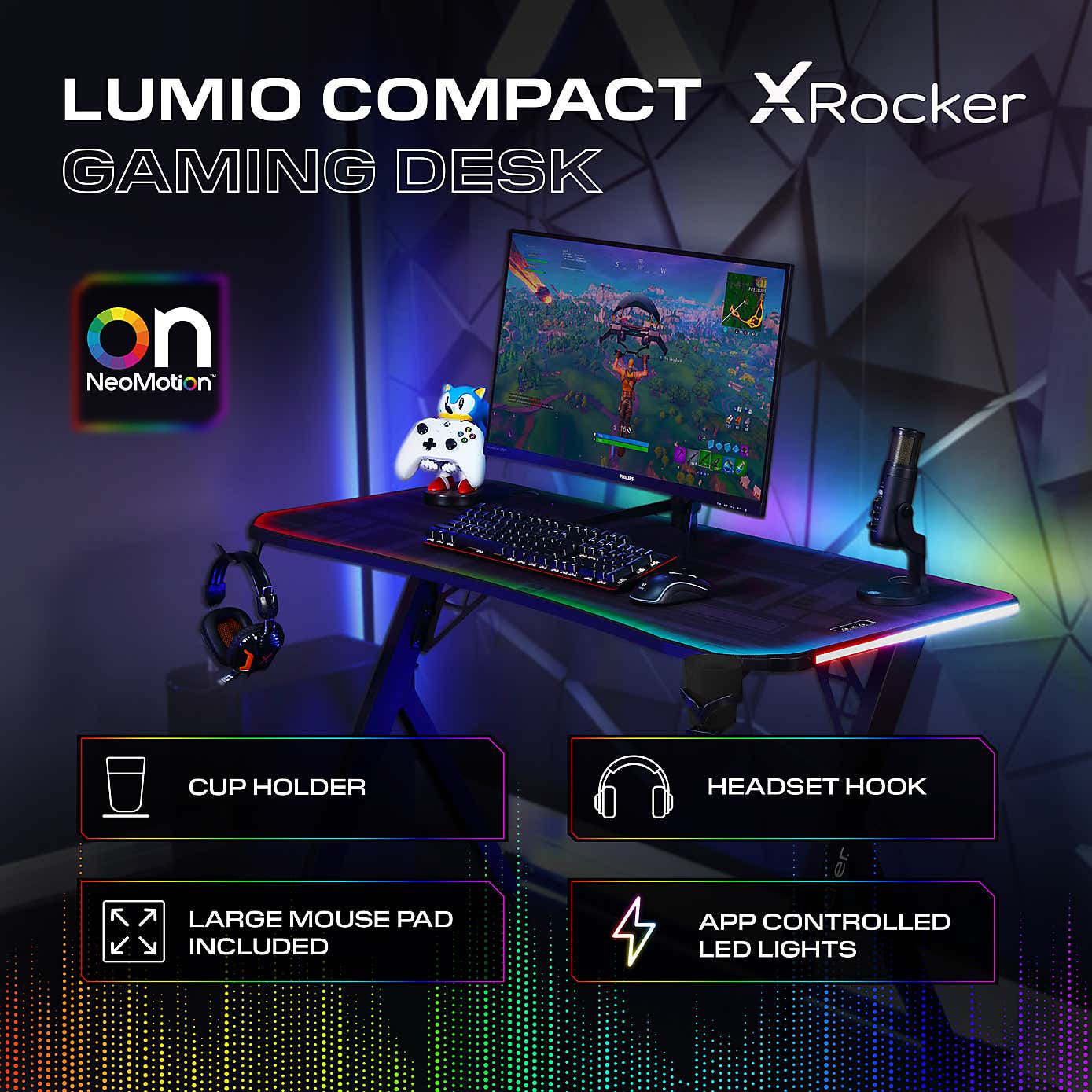 X Rocker Lumio Compact LED Gaming Desk
