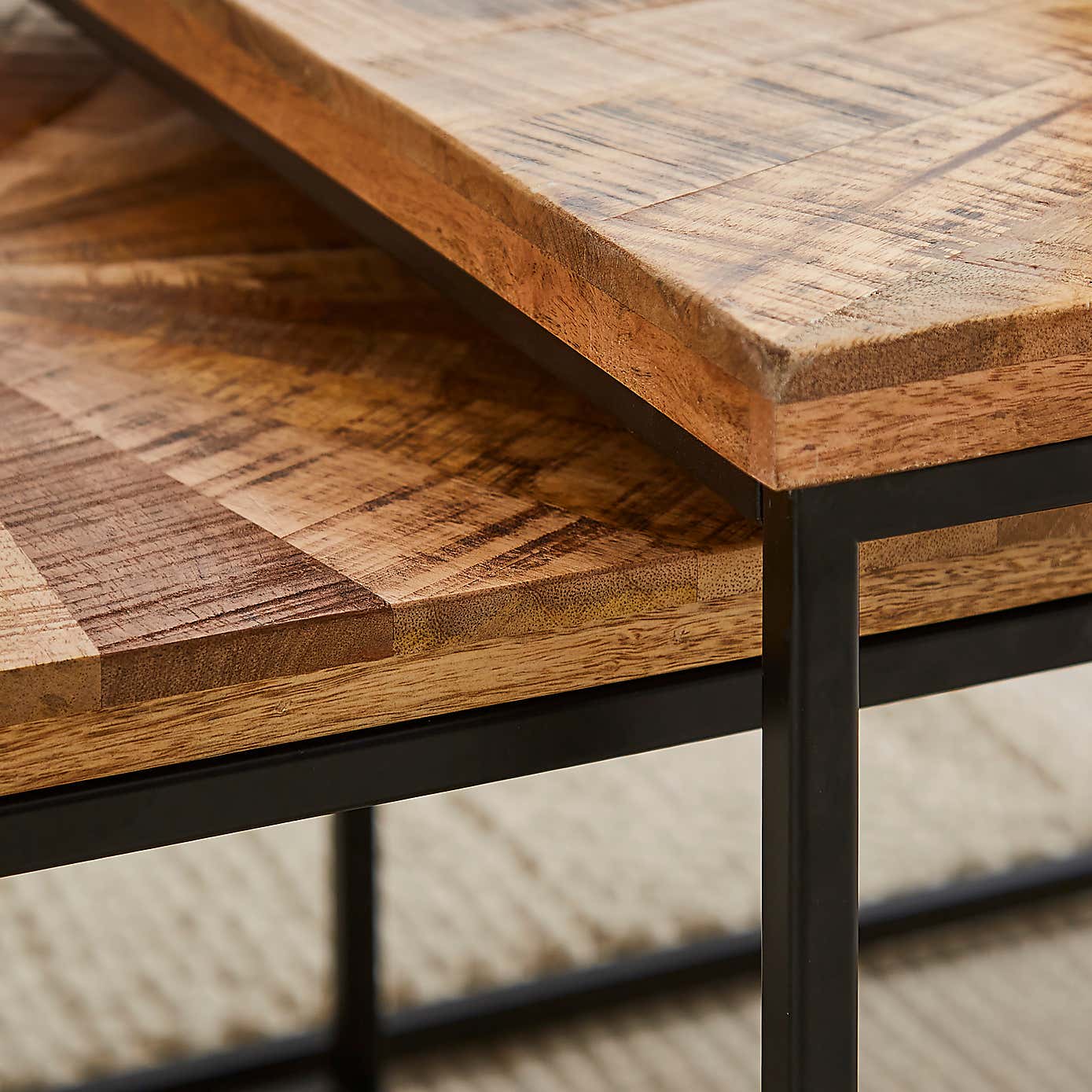 Zayn Starburst Pattern Mango Wood Nest of Coffee Tables