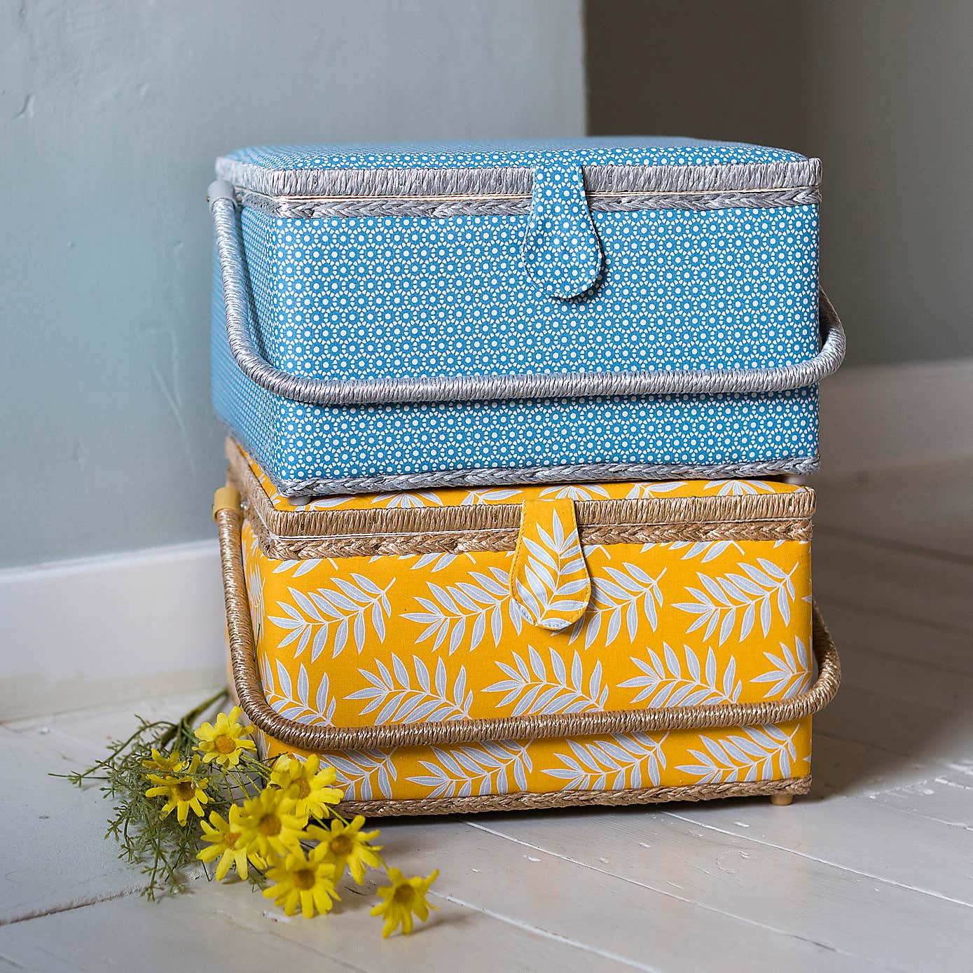 Yellow Fern Extra Large Sewing Basket