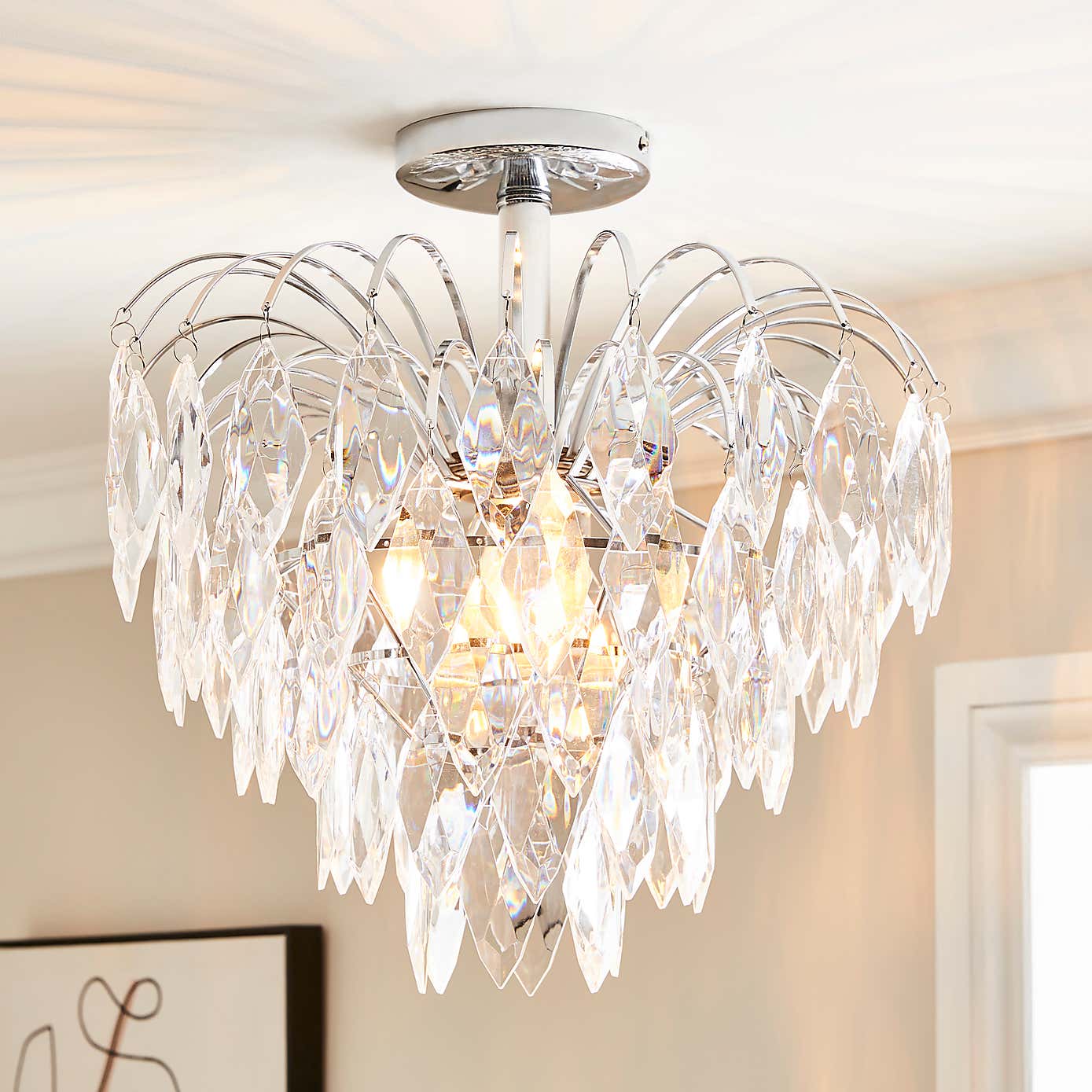 Parla 1 Light Chrome Semi-Flush Ceiling Fitting