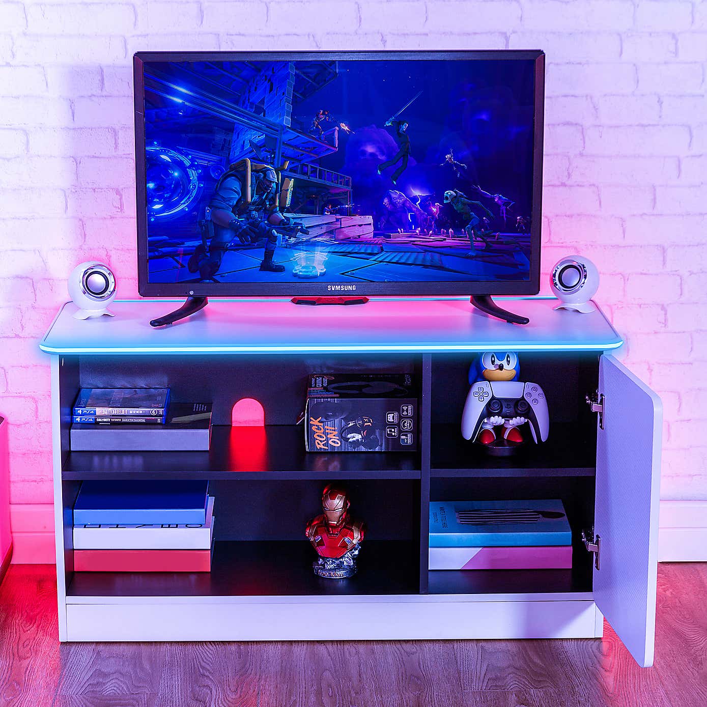 X Rocker White Carbon Tek TV Media Cabinet with Neo Fibre LED