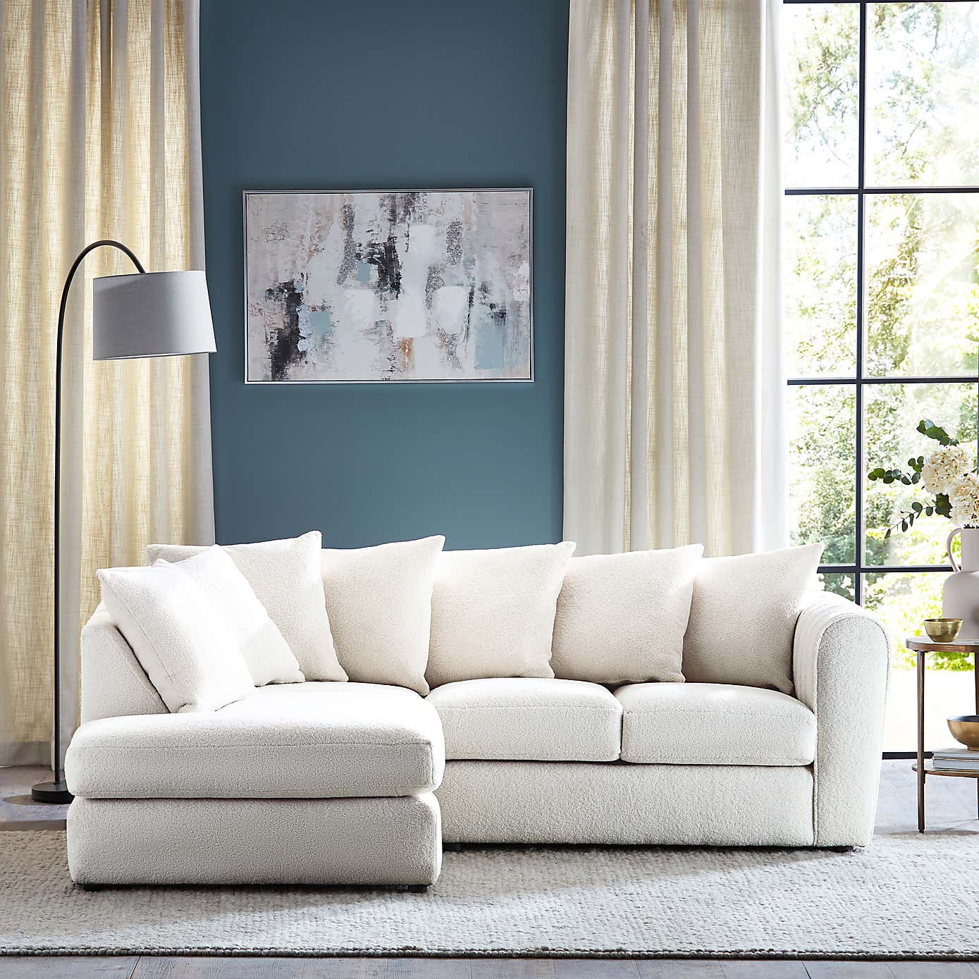 Blake Cosy Sherpa Quilted Arm Corner Chaise Ivory