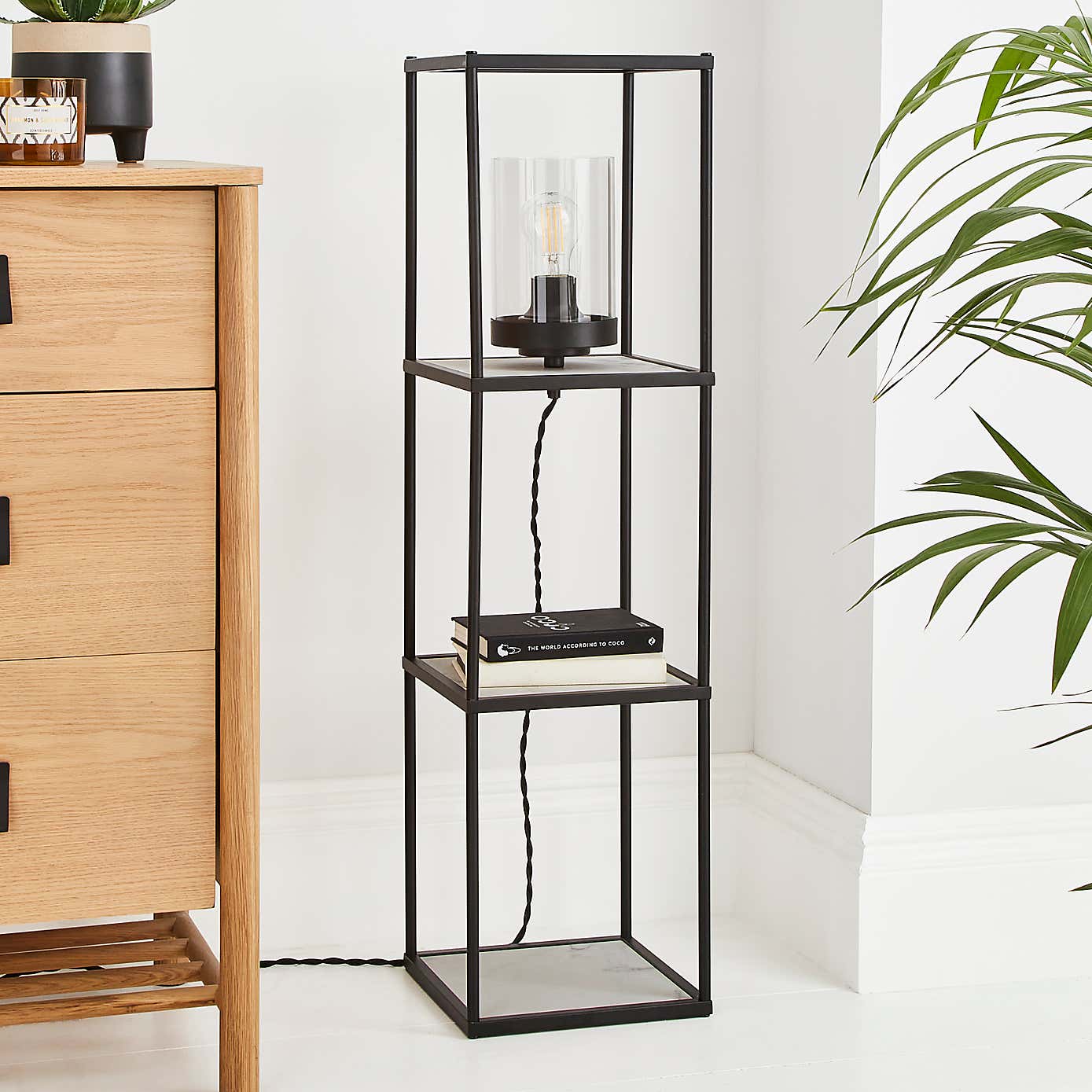 Aiko Midi Shelved Floor Lamp Black and Faux Marble