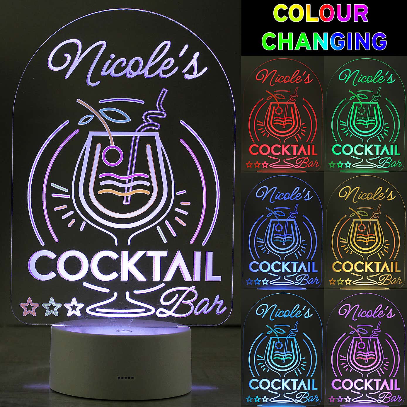 Personalised Cocktail Colour Changing Night LED Light