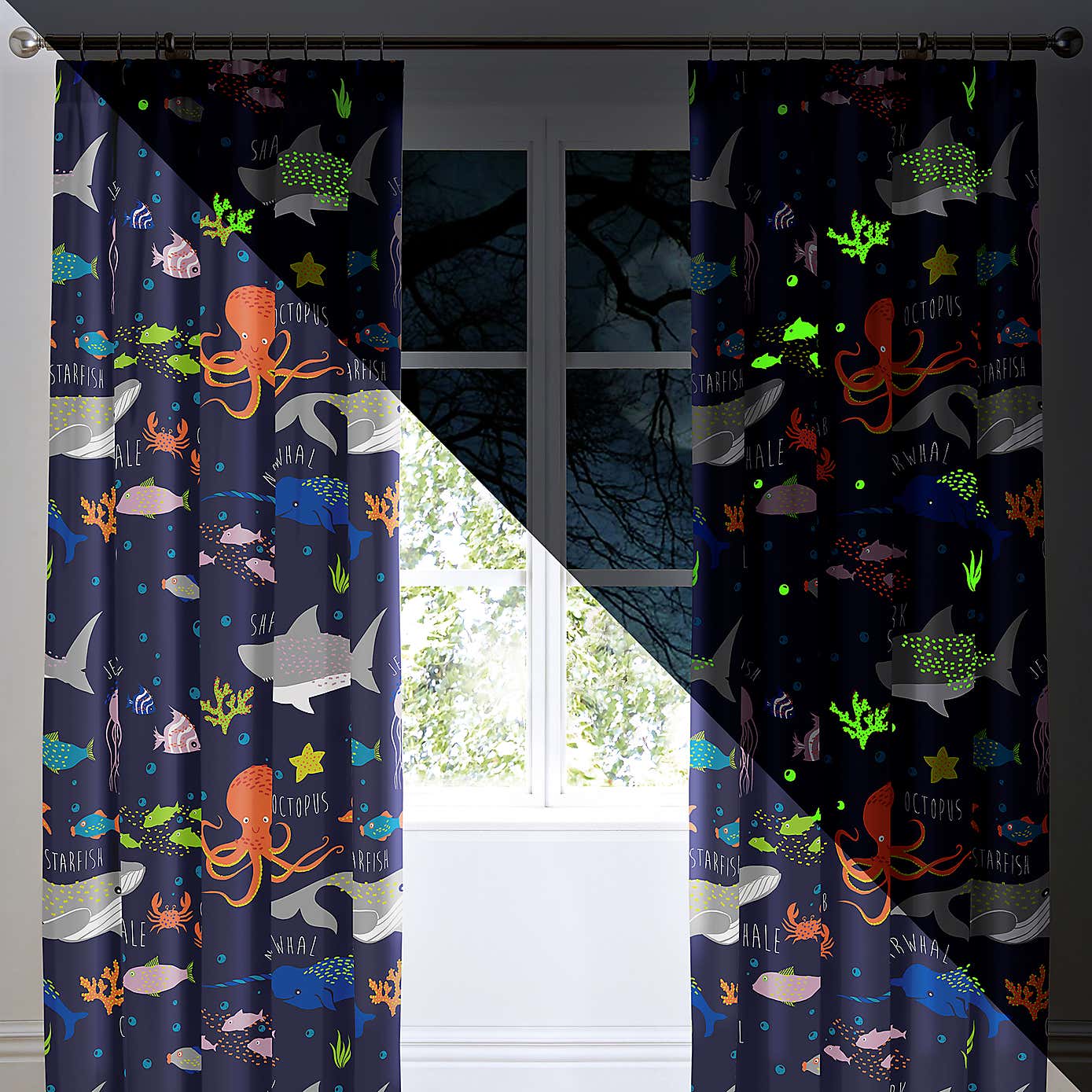 Sea Life Multicoloured Pencil Pleat Curtain 66cm x 72cm