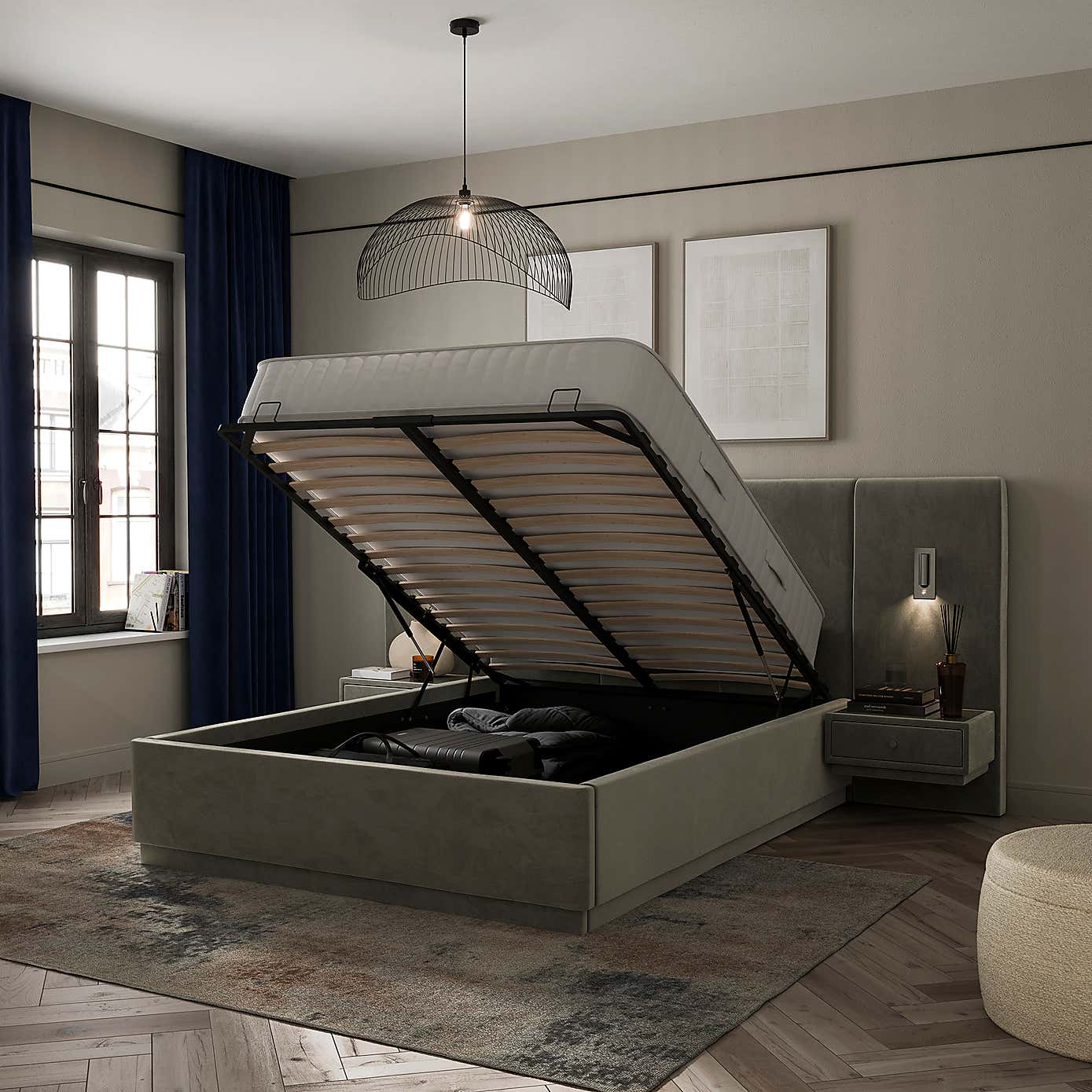 Oversized Hotel Bed Frame, Velvet