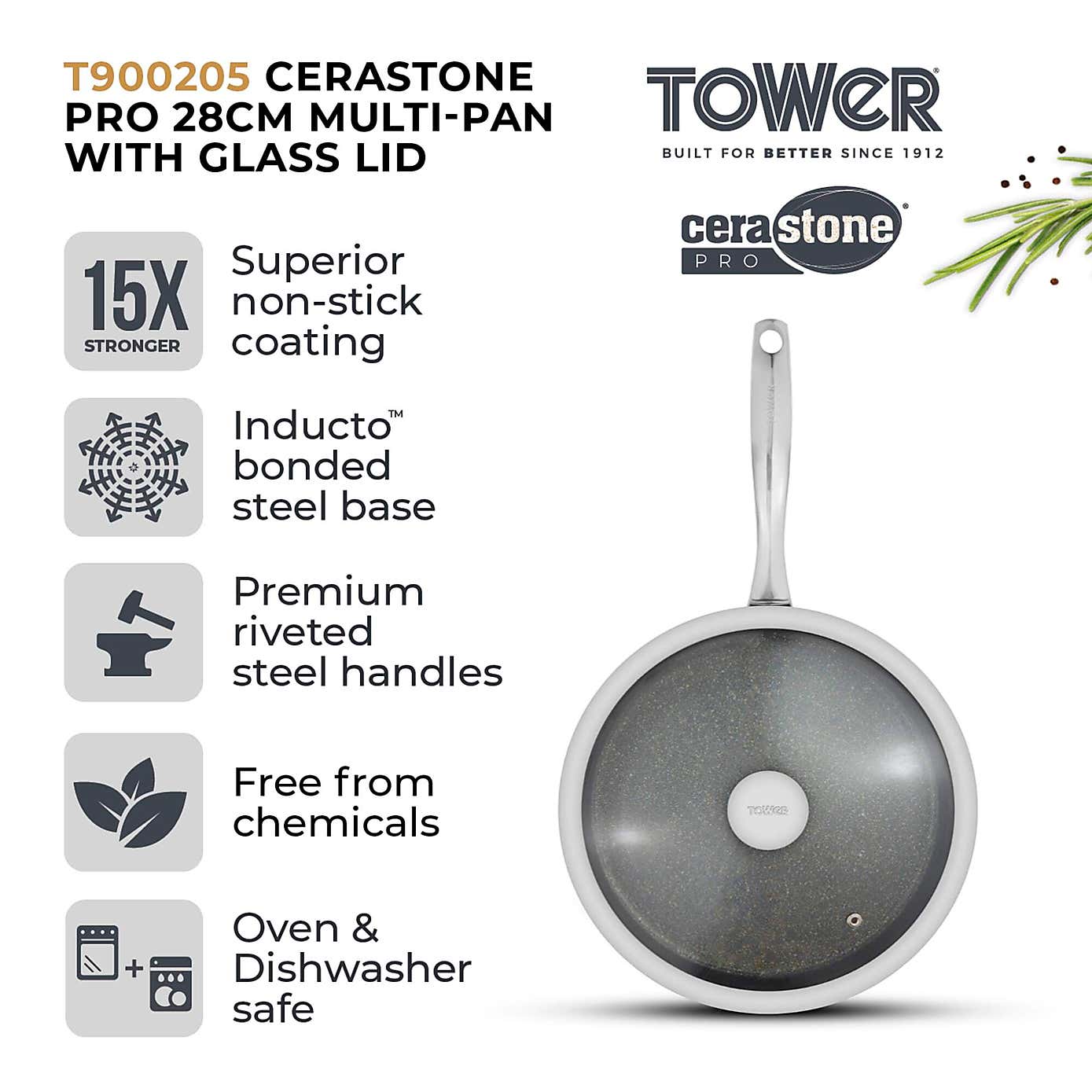 TOWER Cerastone Pro 28cm Multi Pan with Lid
