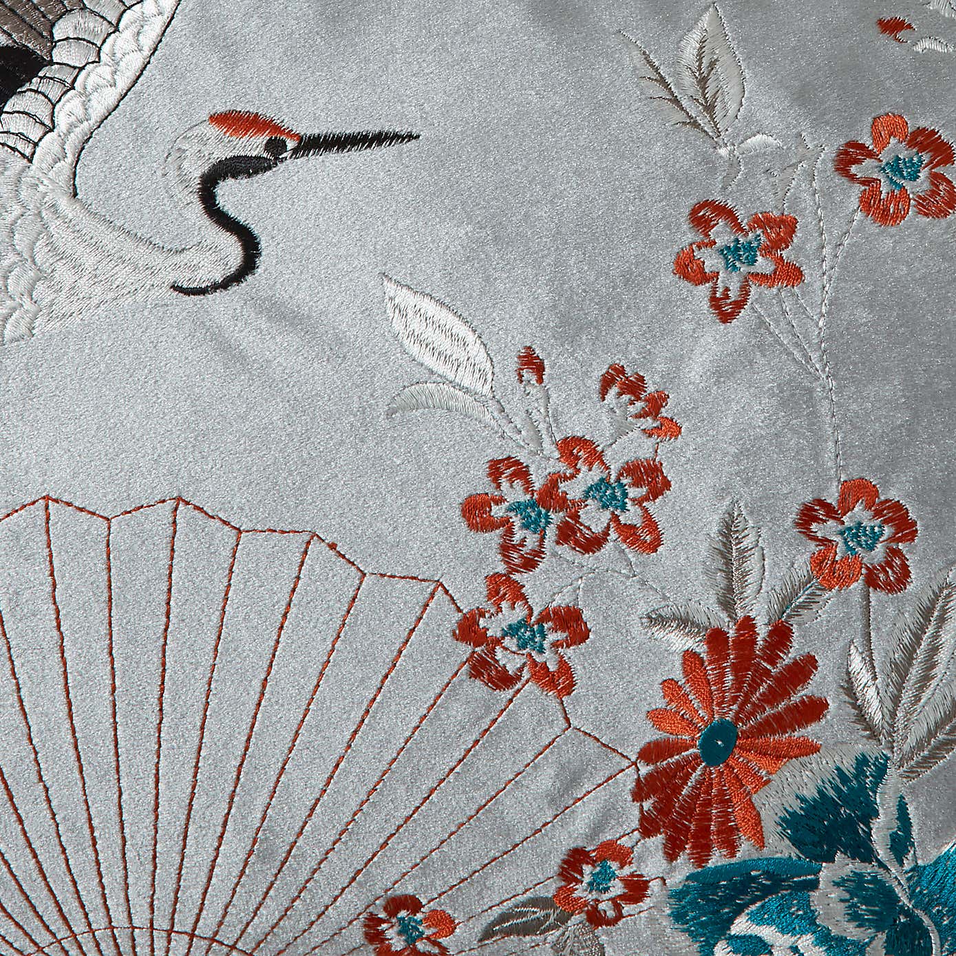 Embroidered Crane Silver Cushion Cover