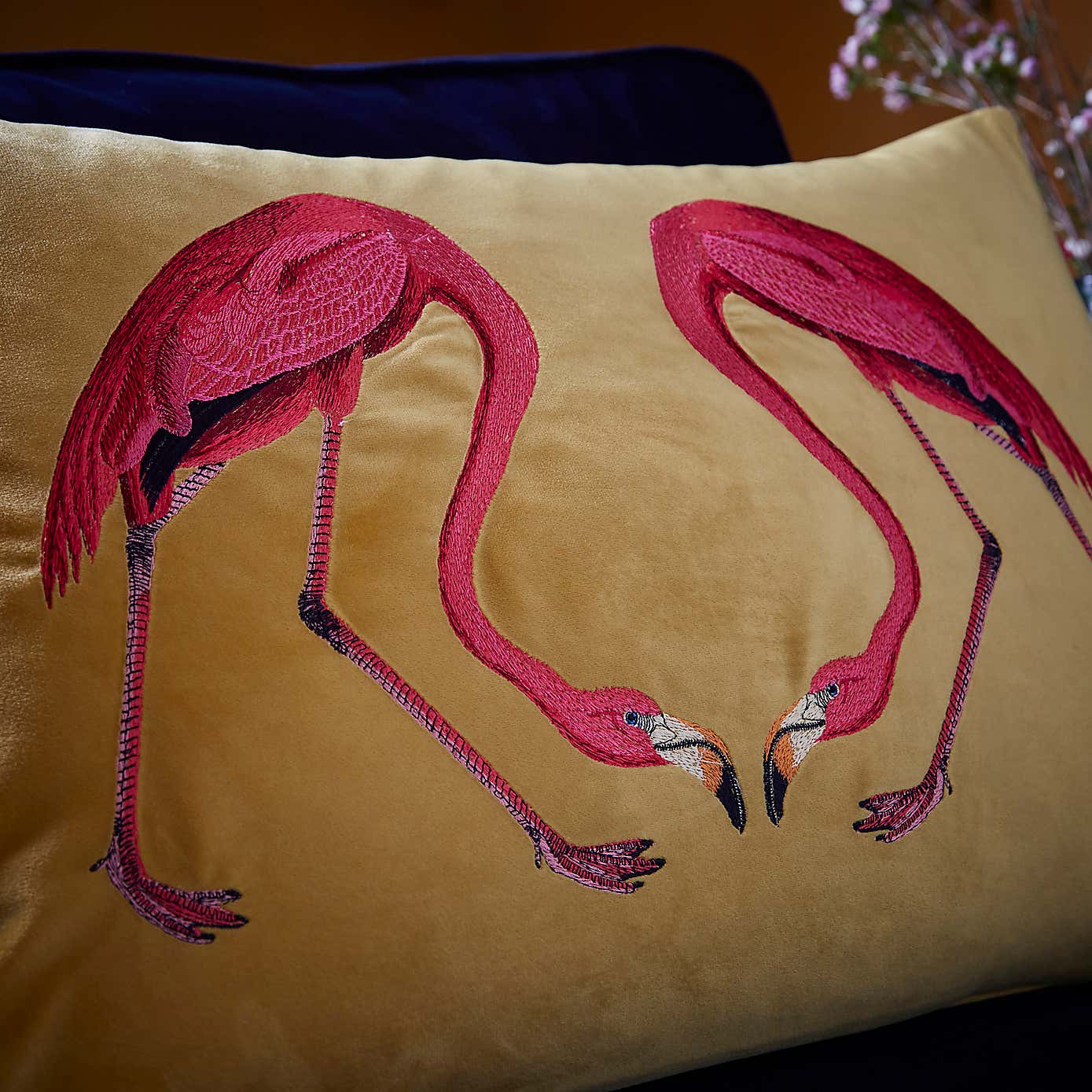 Flamingo Embroidery Cushion Chartreuse