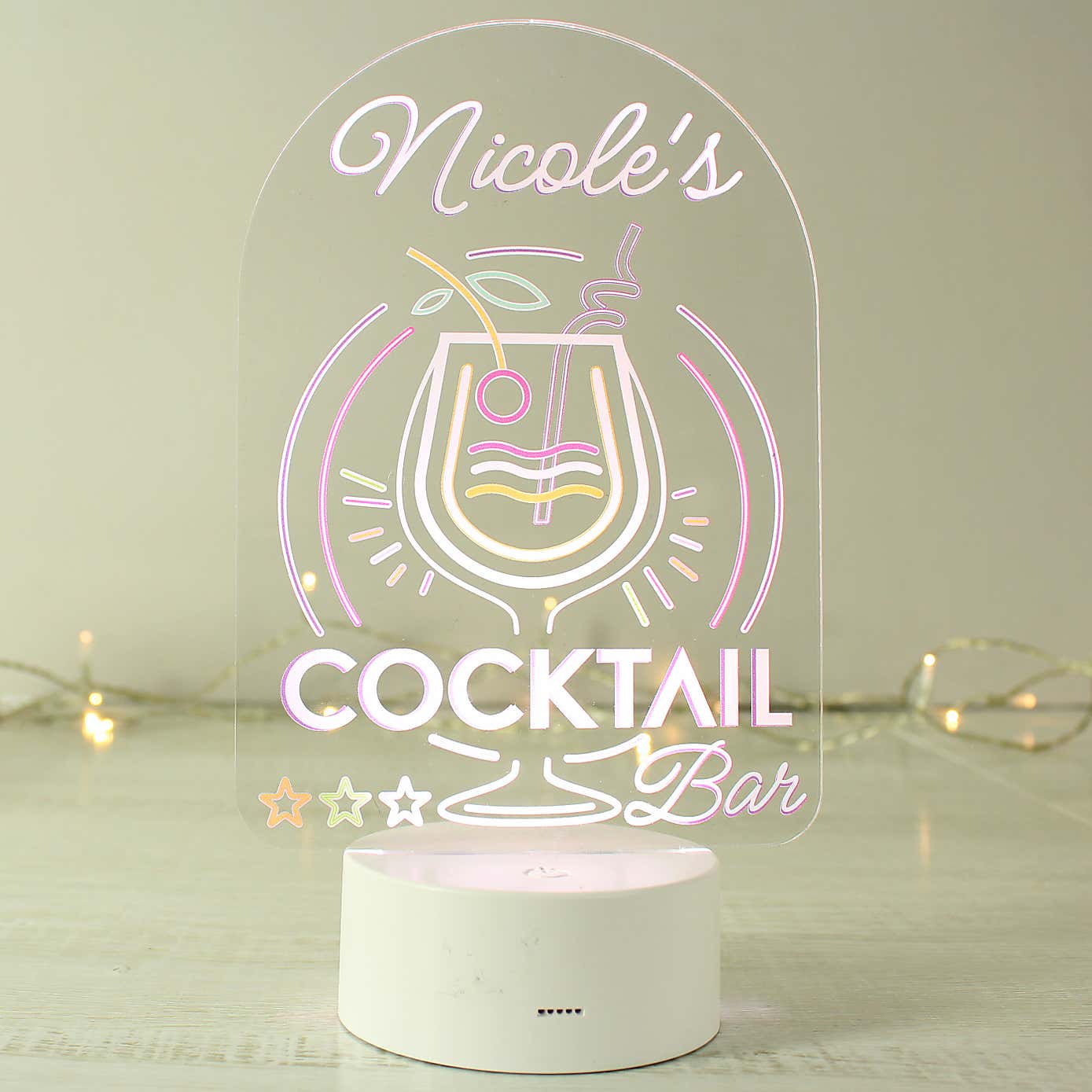 Personalised Cocktail Colour Changing Night LED Light