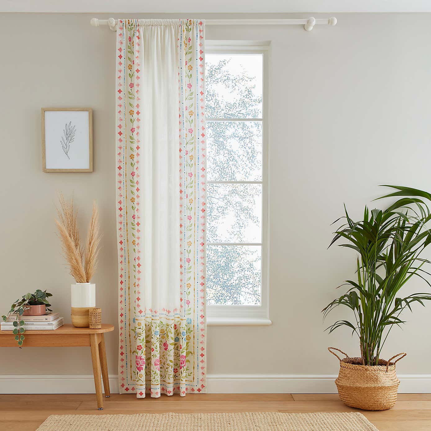 Cotton Bordered Tile Print Slot Top Voile Panel