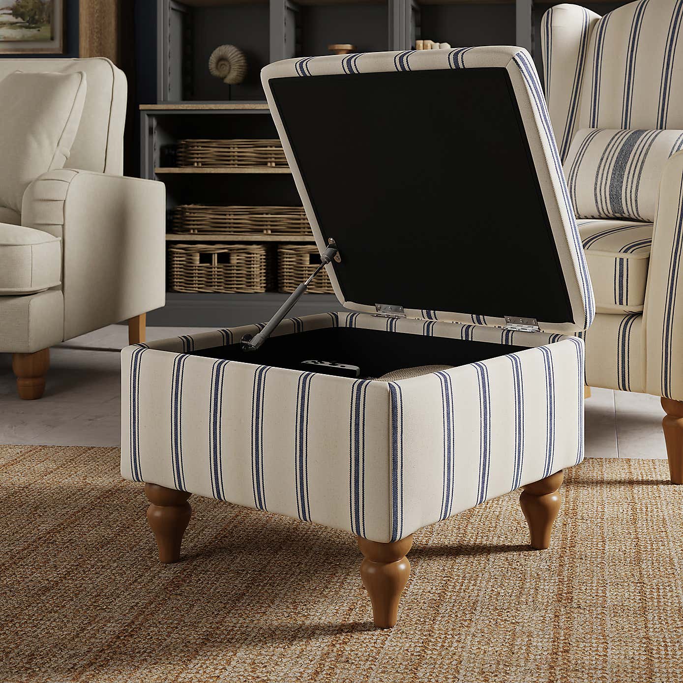 Oswald Stripe Storage Footstool