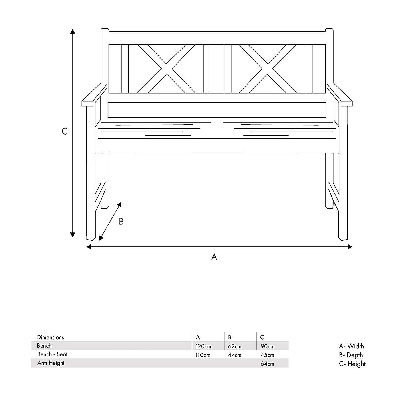 Cambridge 2 Seater Acacia Wood Bench