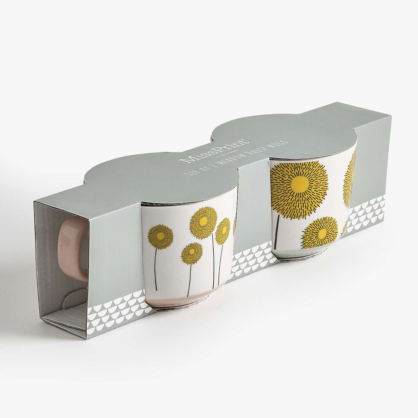 Set of 2 MissPrint Pink and Grey Meadow Mugs