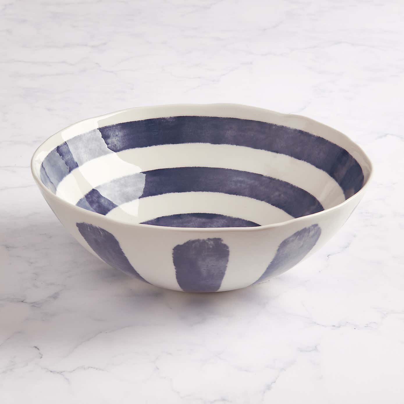 Striped Stoneware Serving Bowl