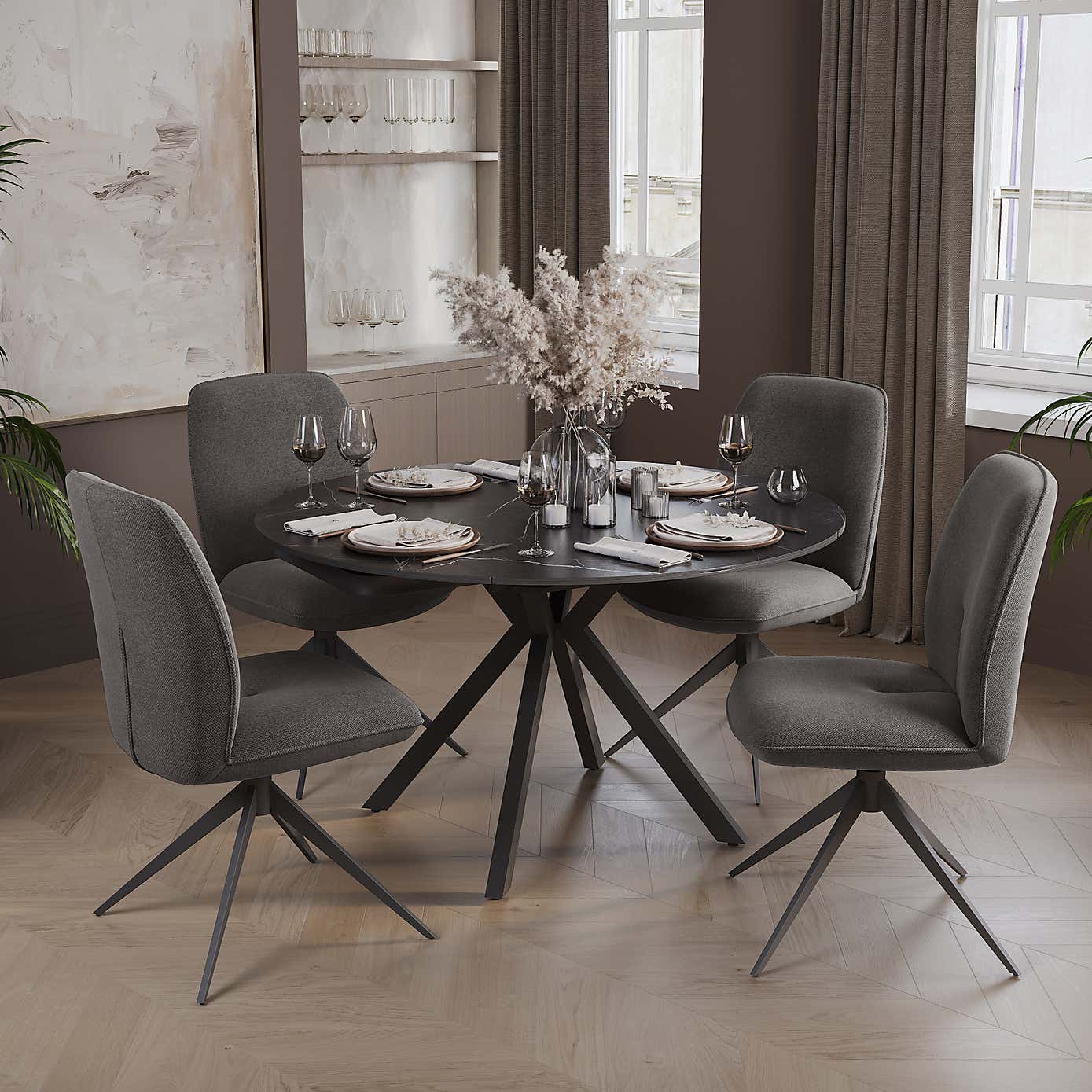 Indus Valley Camden 4-6 Seater Extendable Dining Table With 4 Pebble Grey Chairs