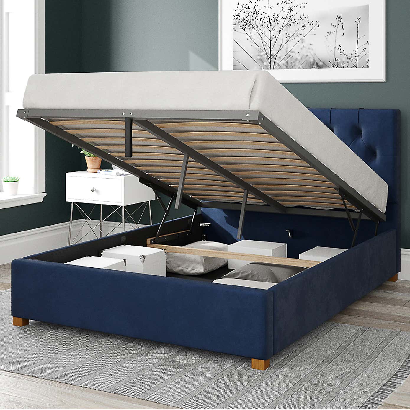 Olivier Plush Velvet Ottoman Bed