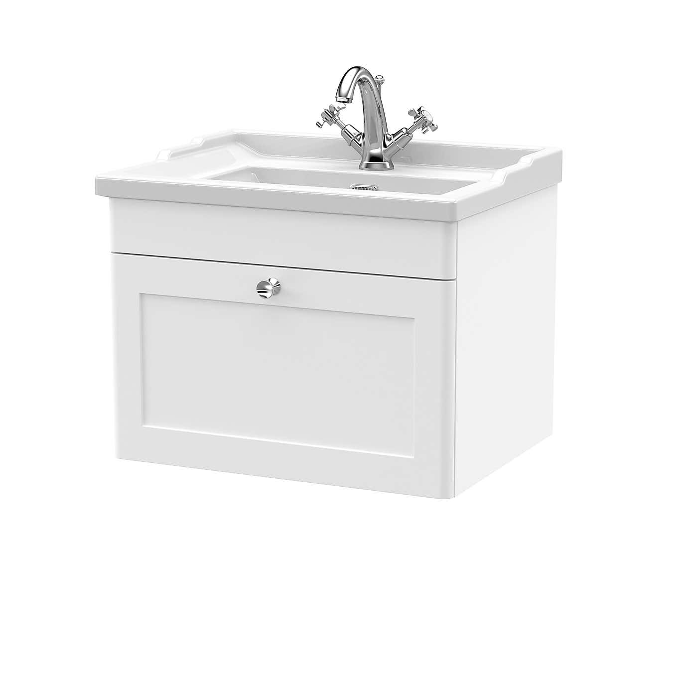 Classique Wall Mounted 1 Drawer Vanity Unit with Ceramic Basin