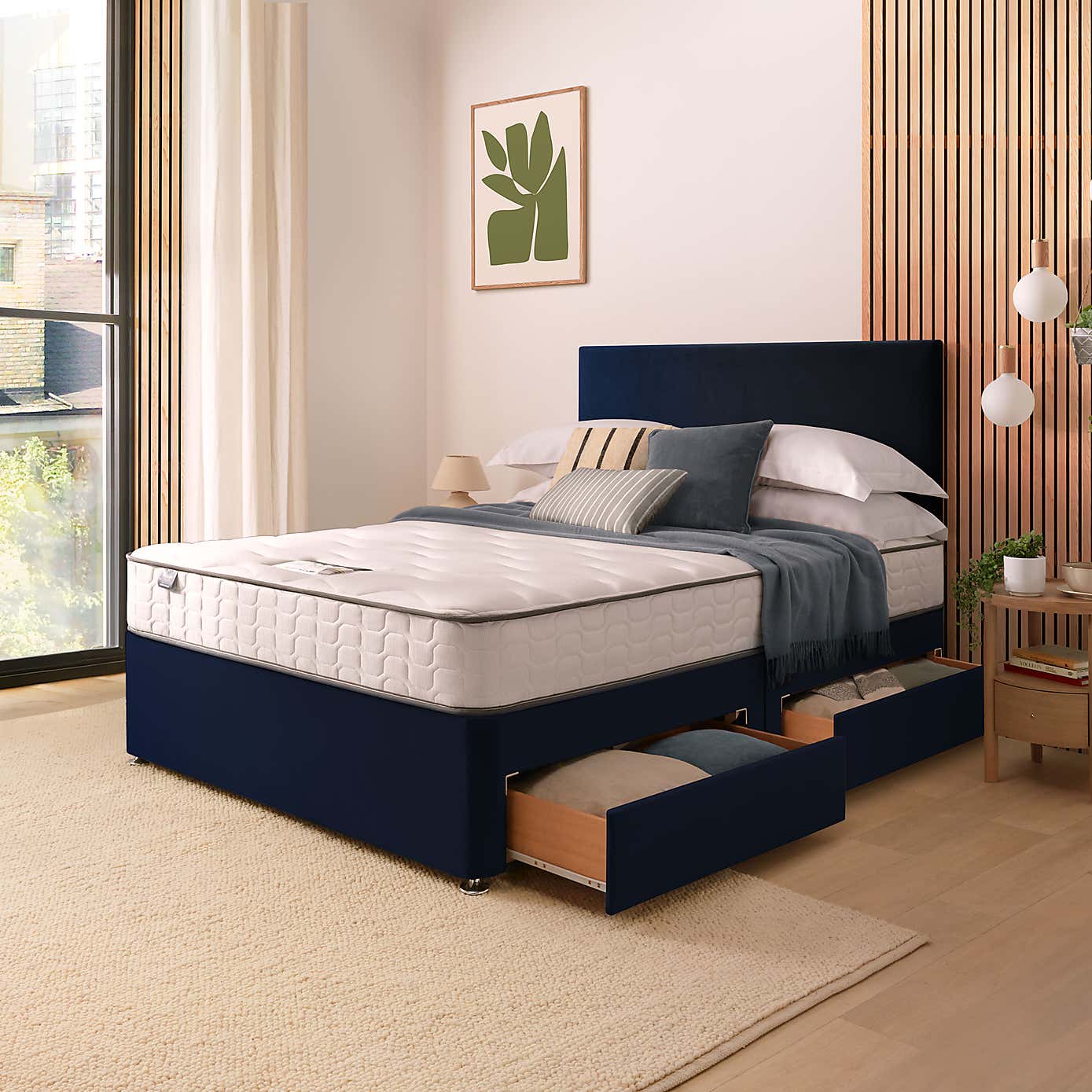 Silentnight 2 Drawer Divan Bed With Velvet Paris Headboard