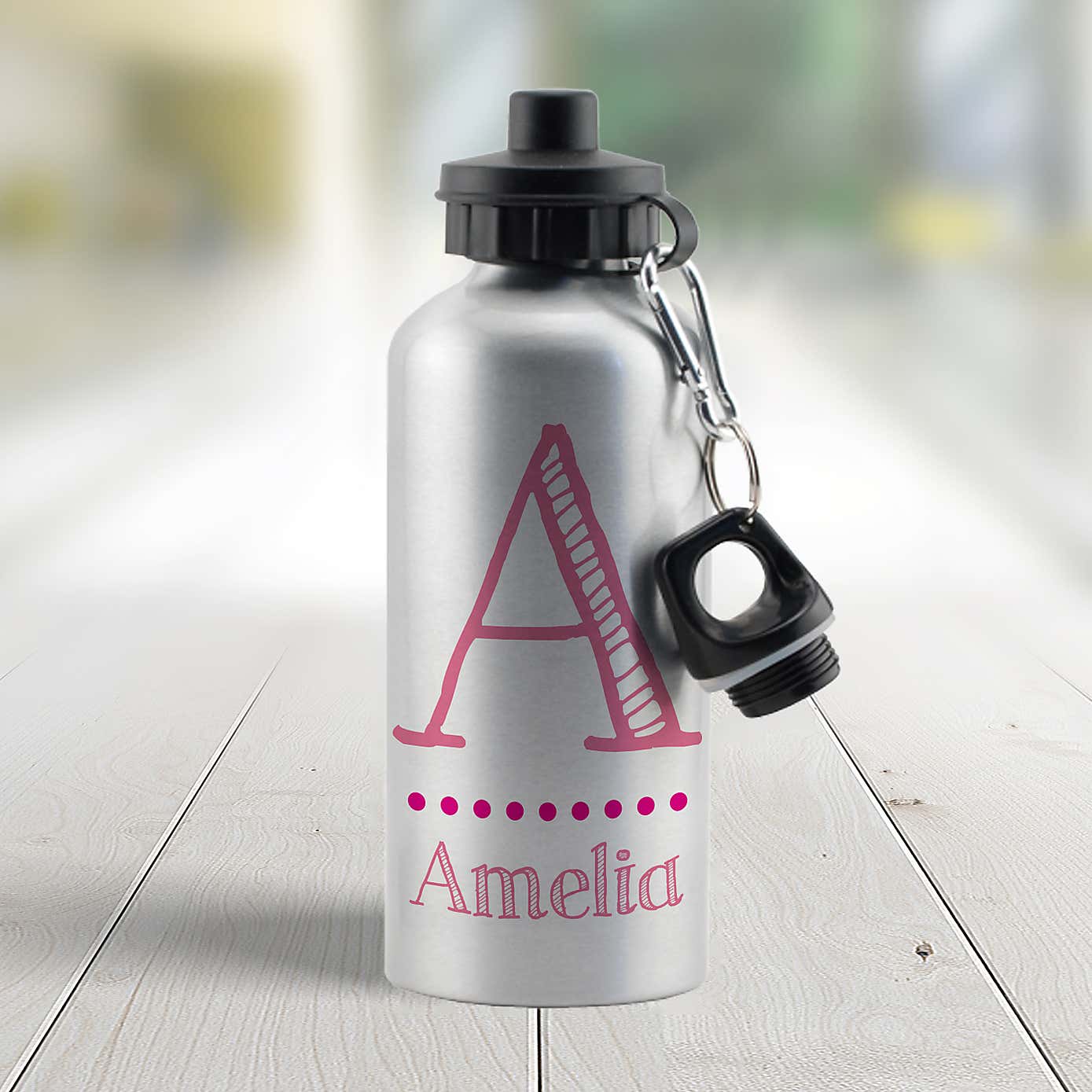 Personalised Name Silver Drinks Bottle Pink