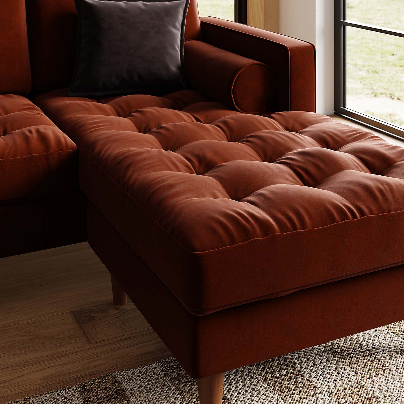 Zoe Casual Sit Velvet Corner Chaise Sofa