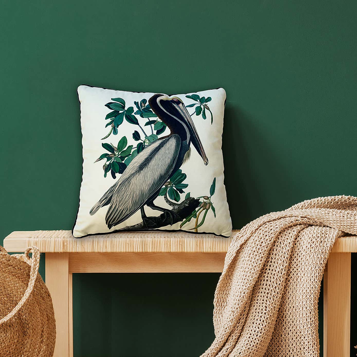 John James Audubon Brown Pelican Velvet Square Cushion