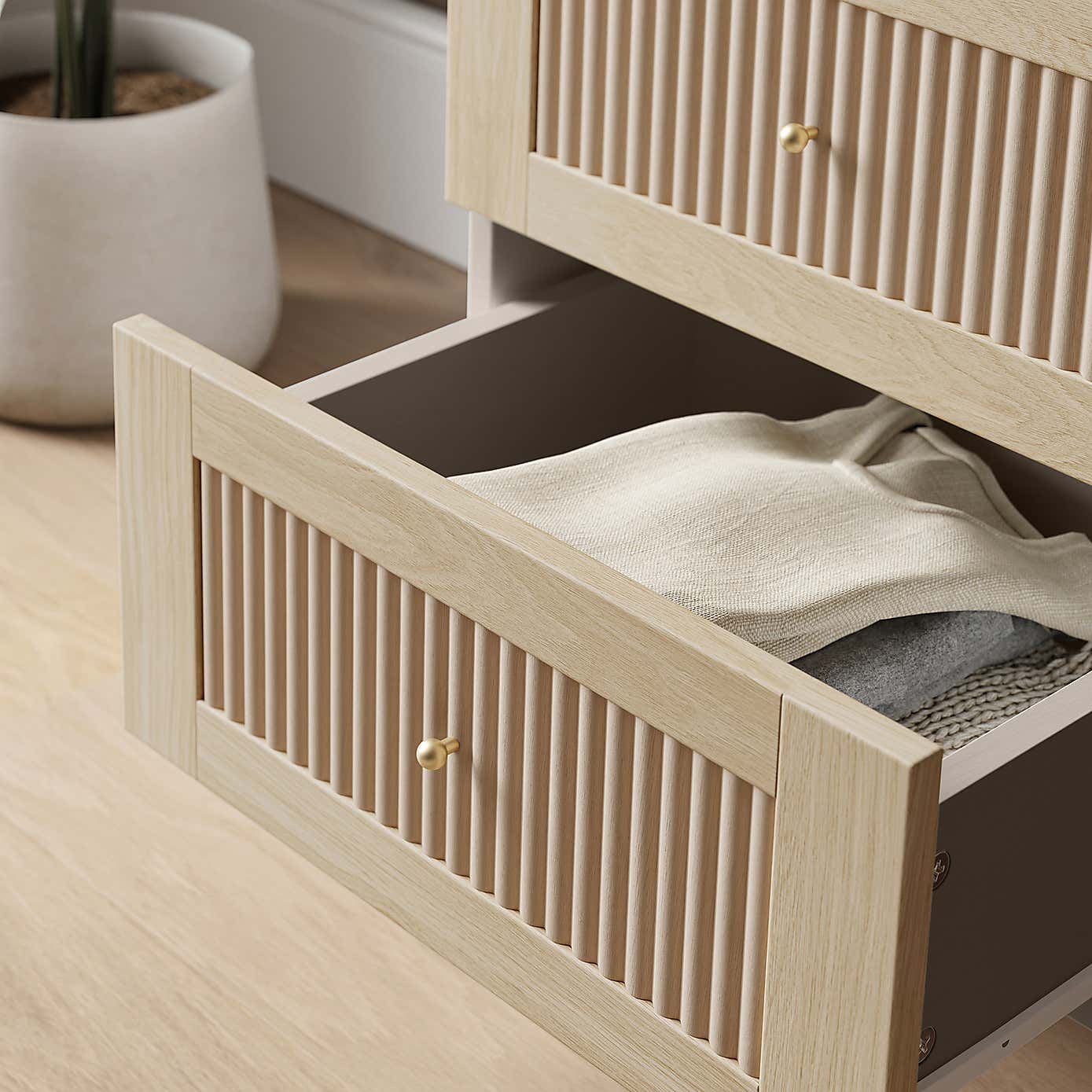 Maeva 2 Drawer Bedside Table, Light Oak Effect