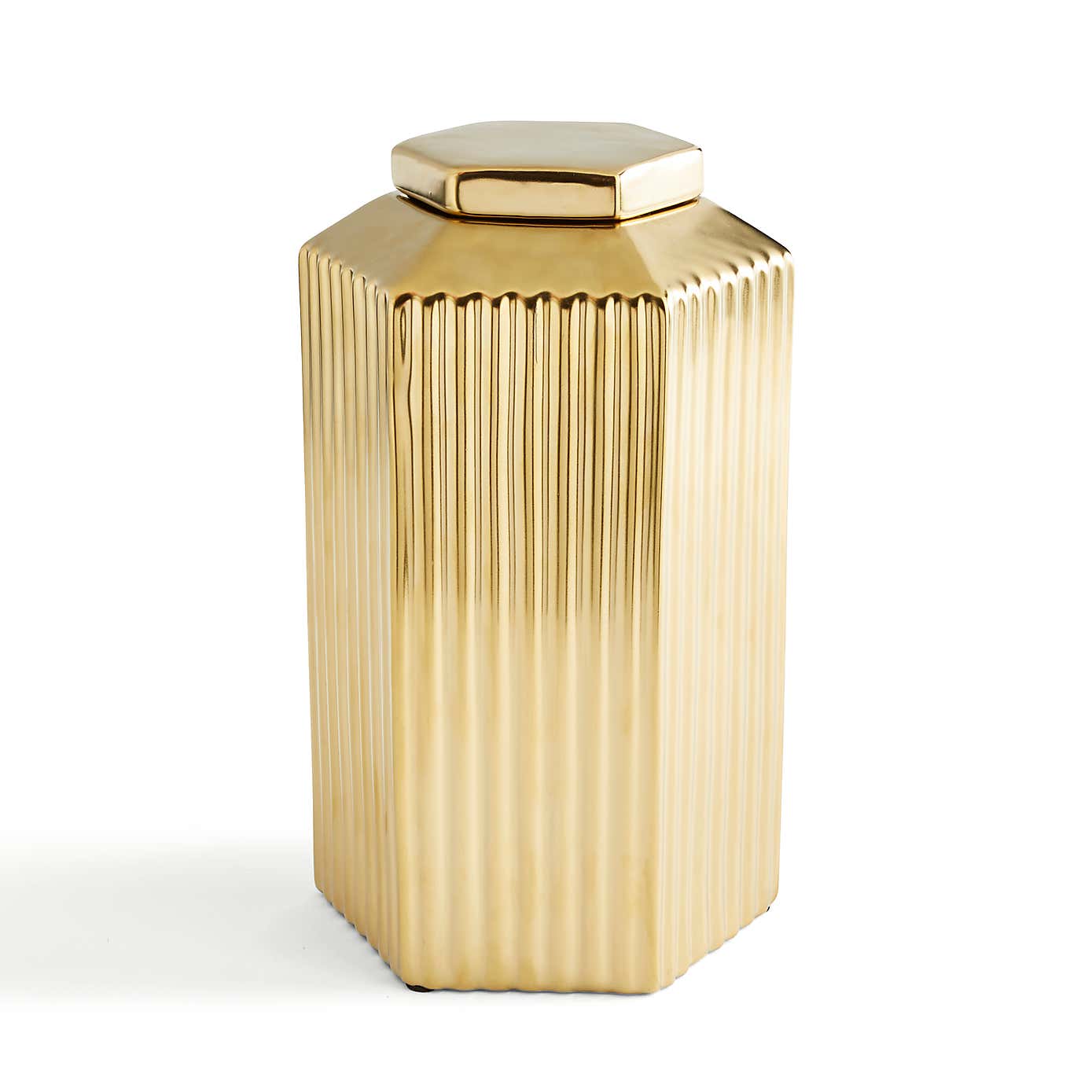 Gold Ribbed Decorative Hexagonal Ginger Jar