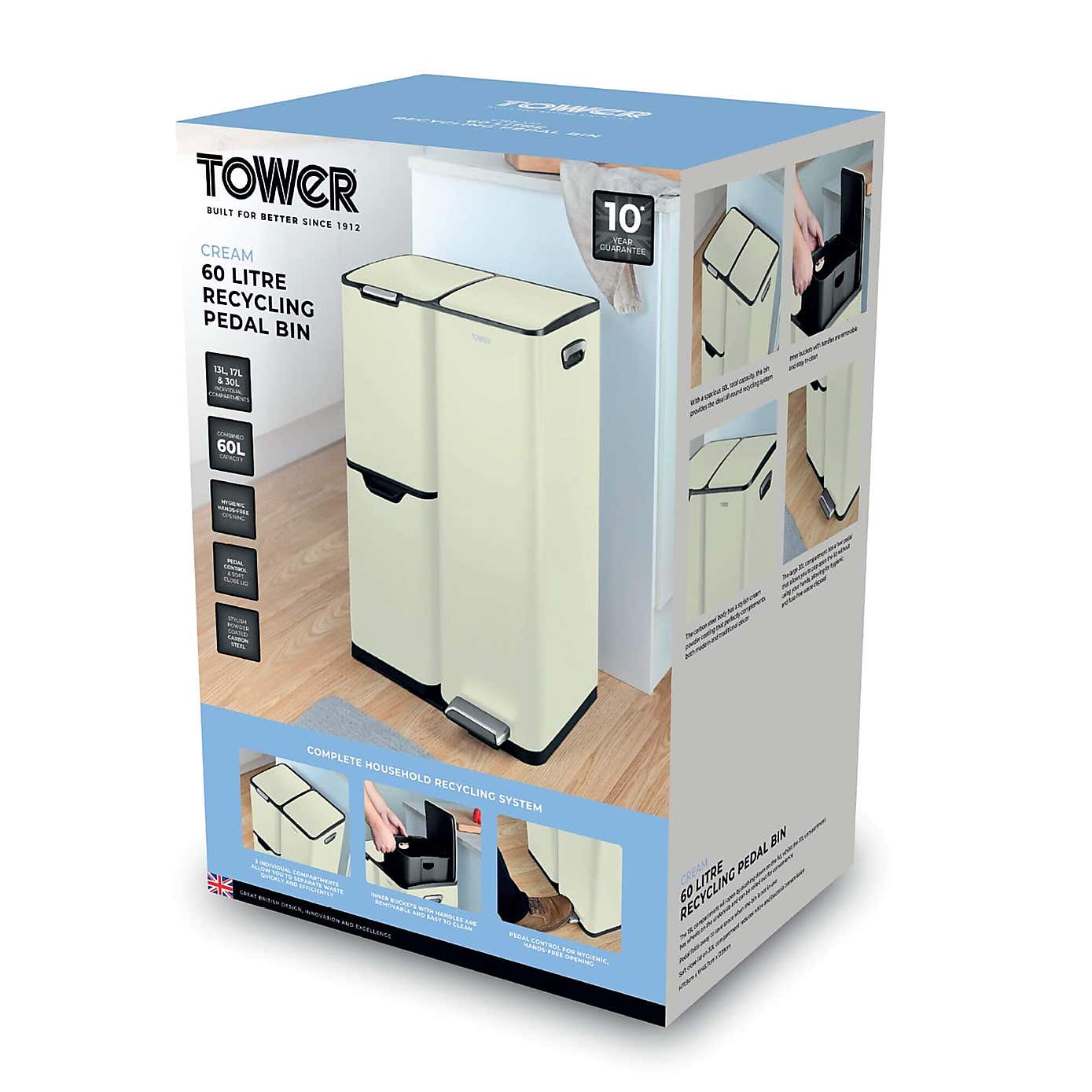 Tower 60L Recycling Pedal Bin with Drawer