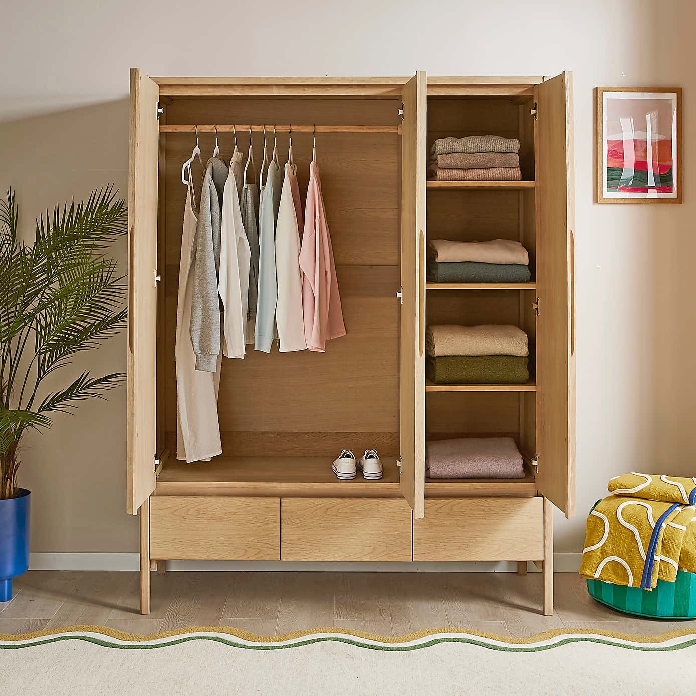 Elements Holmes Triple Wardrobe, Oak