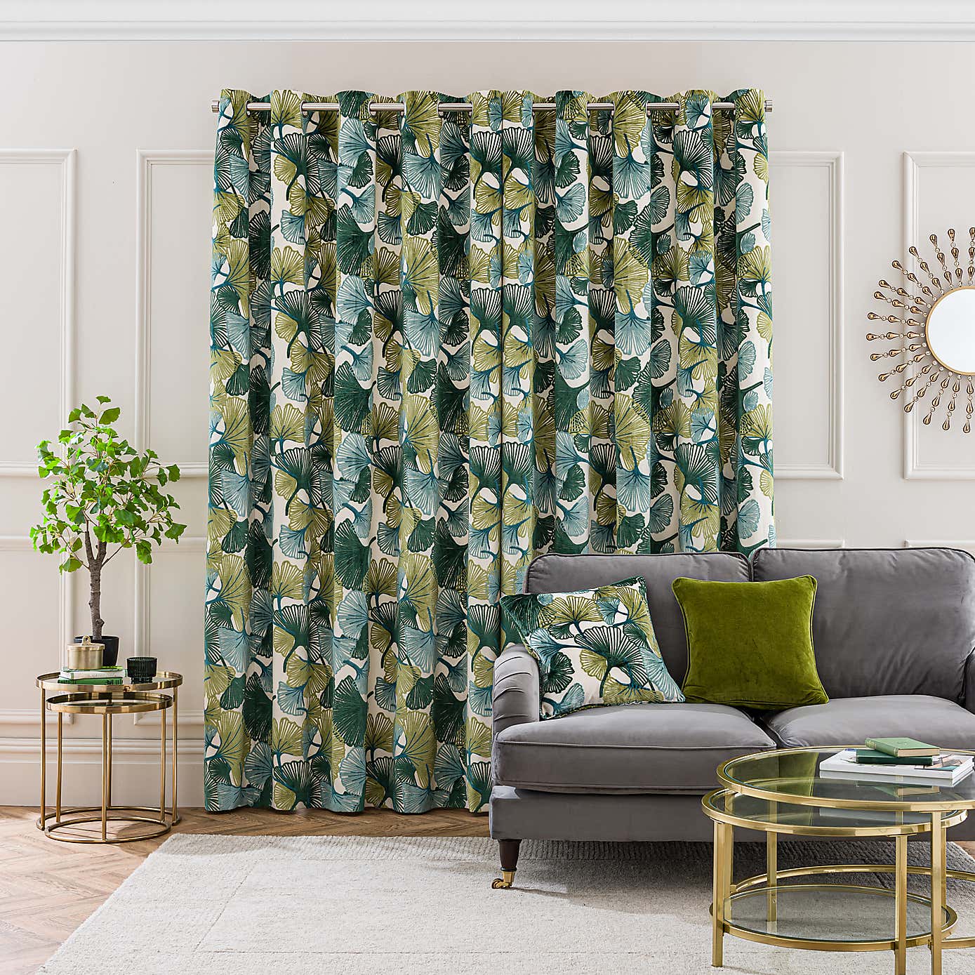 Gingko Cut Velvet Eyelet Curtains