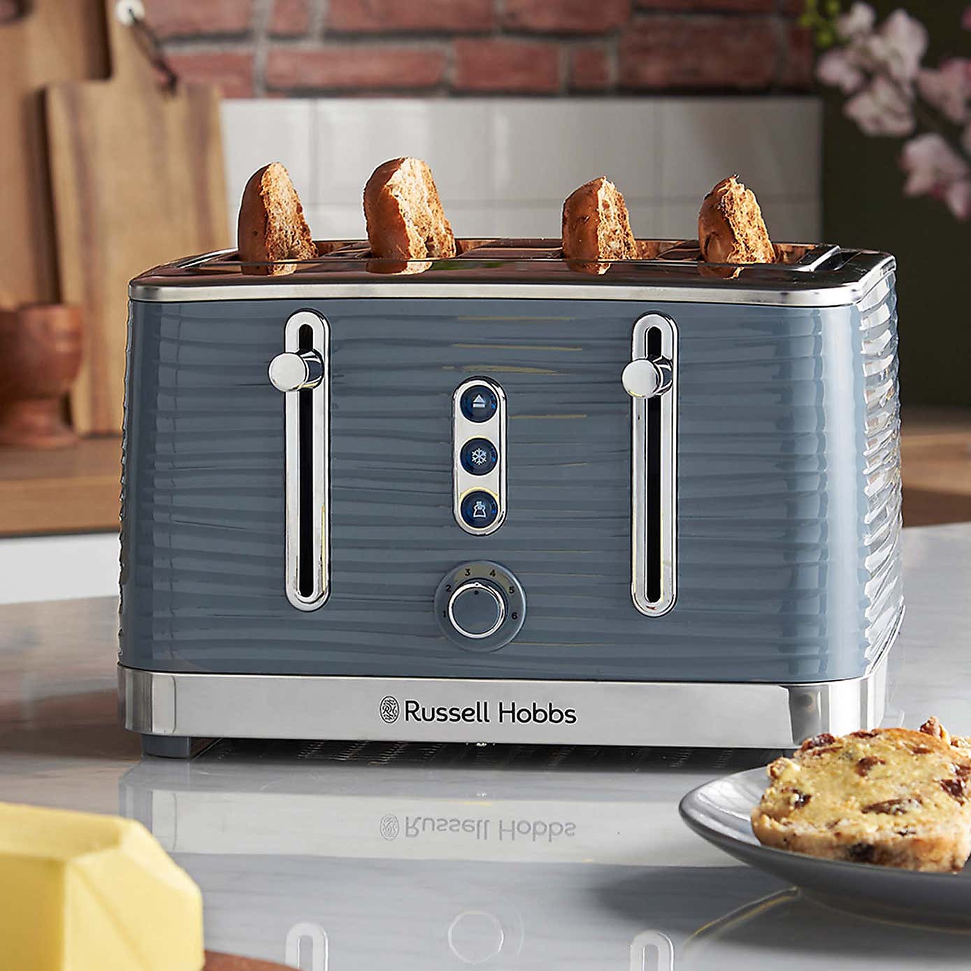 Russell Hobbs Inspire Grey Kettle & 4 Slice Toaster