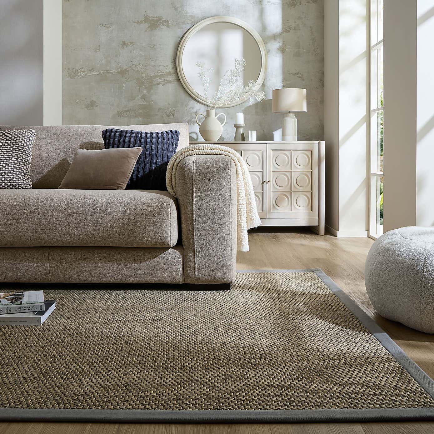 Sisal Look Washable Border Rug