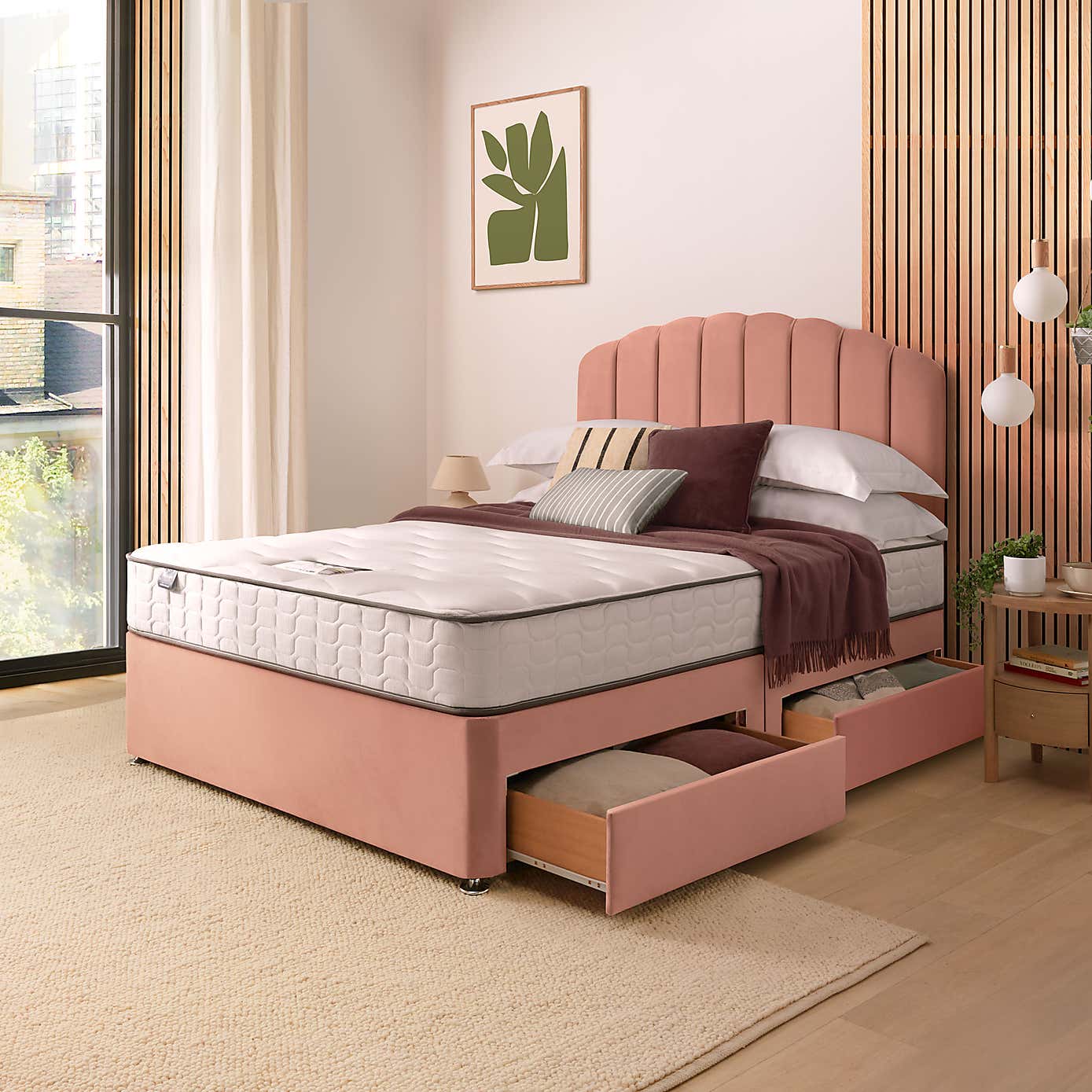 Silentnight 2 Drawer Divan Bed With Velvet Merlin Headboard