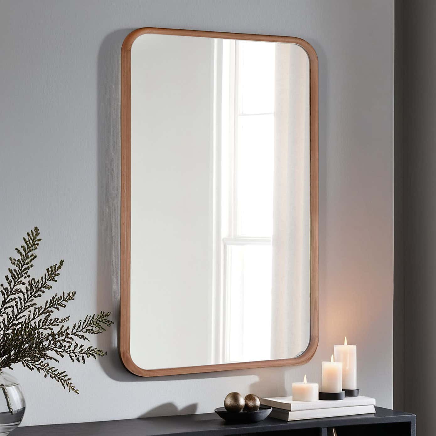 Yearn Curved Solid Oak Wall Mirror