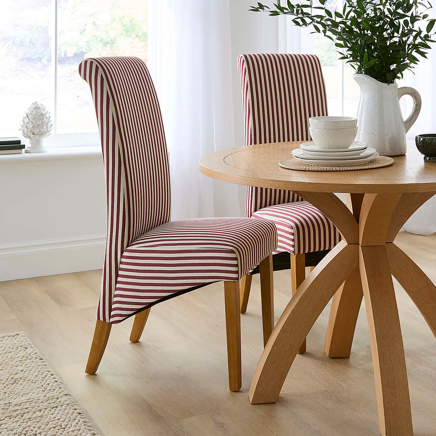 Set of 2 Chester Linford Stripe Dining Chairs, Fabric