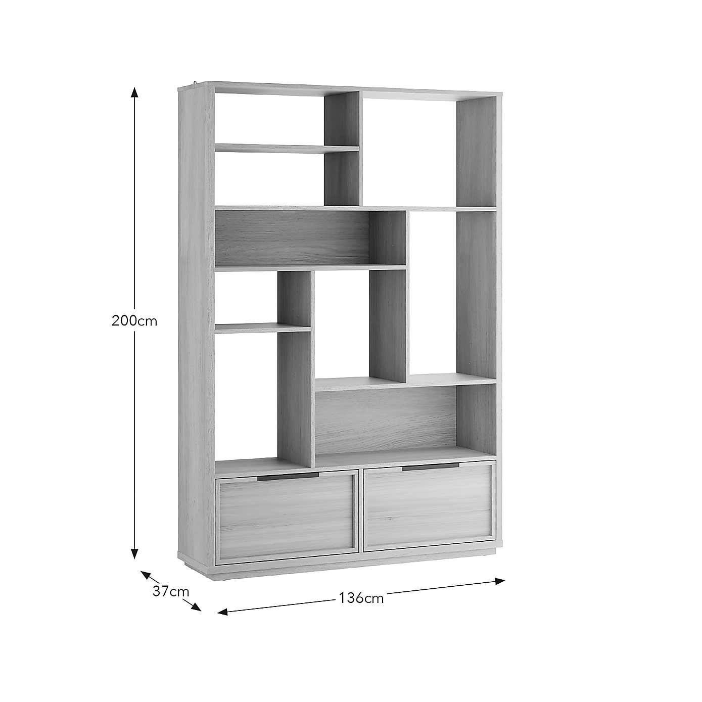 Hardy Wide Bookcase with 2 Drawers, Oak Effect