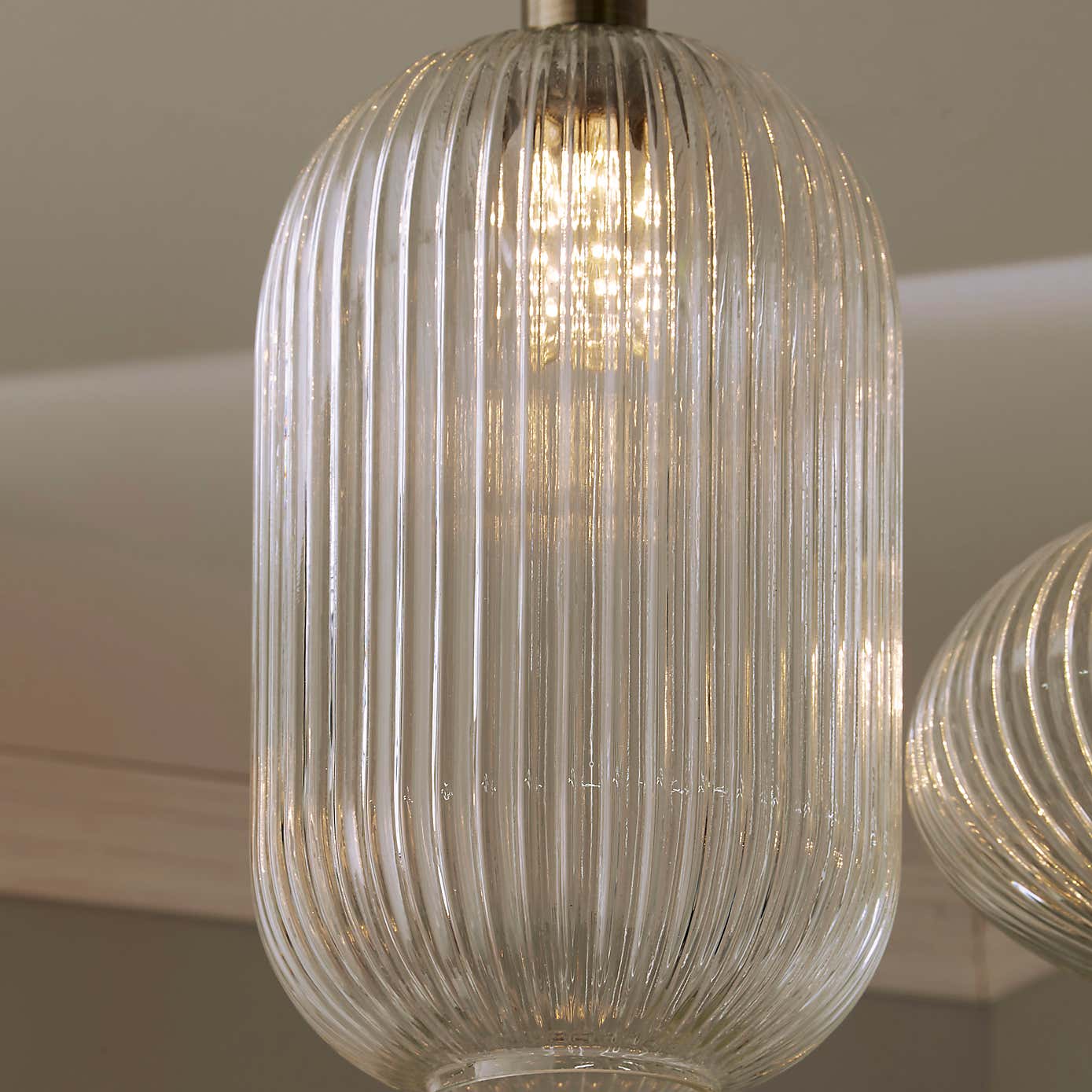 Abigail Tall Ribbed Glass Pendant, Clear